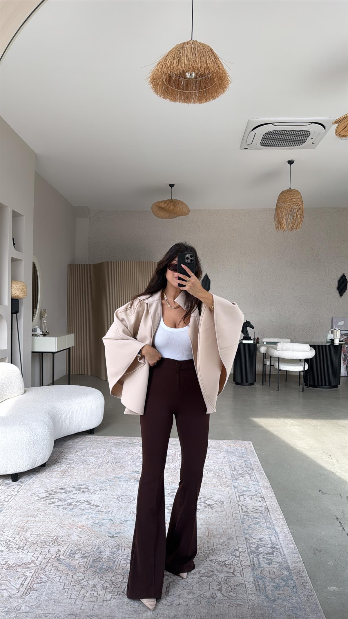 Kahverengi Fit Gösteren İspanyol Pantolon