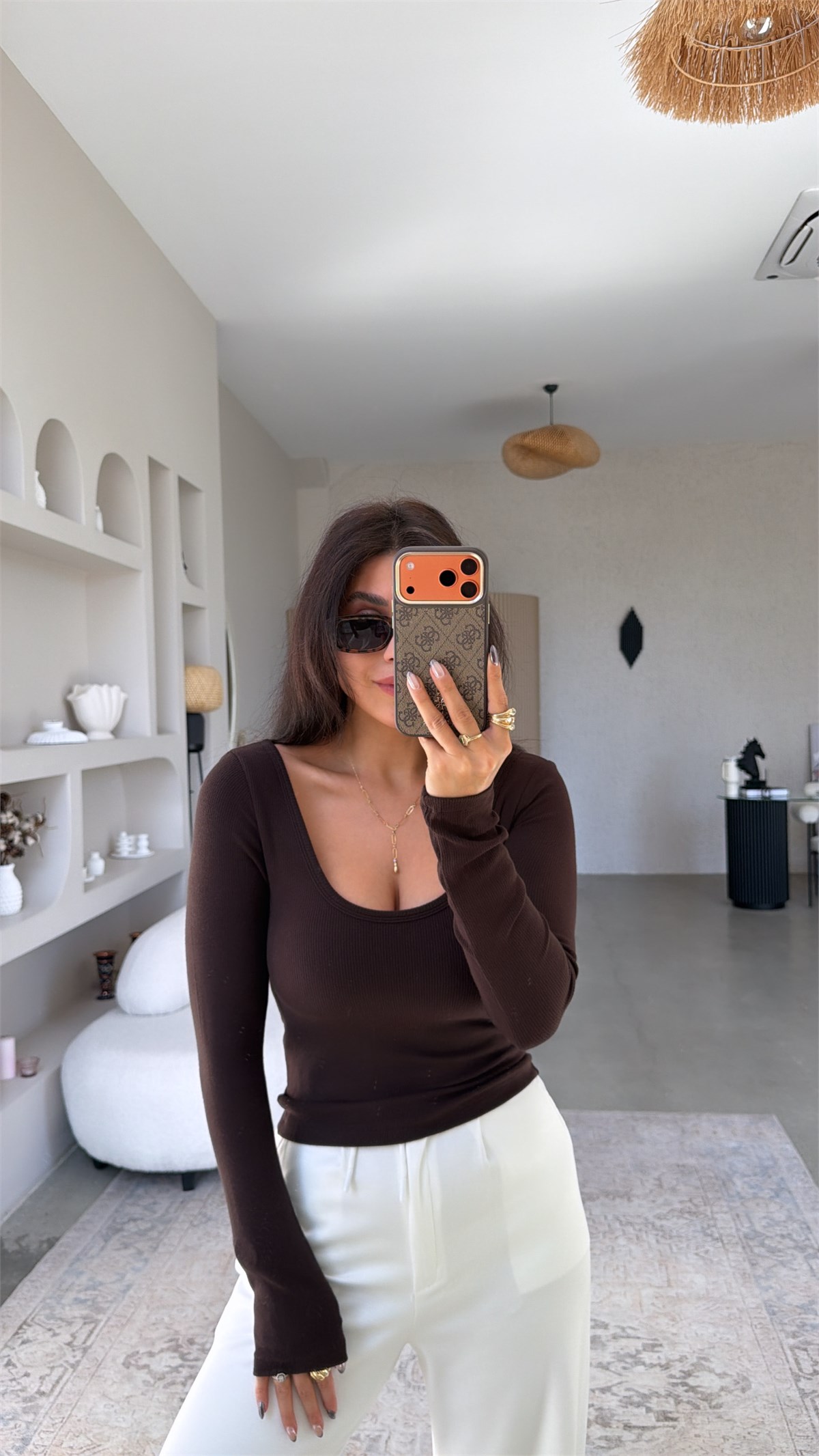 Kahverengi Globlu Uzun Kollu Bra Free Basic Bluz