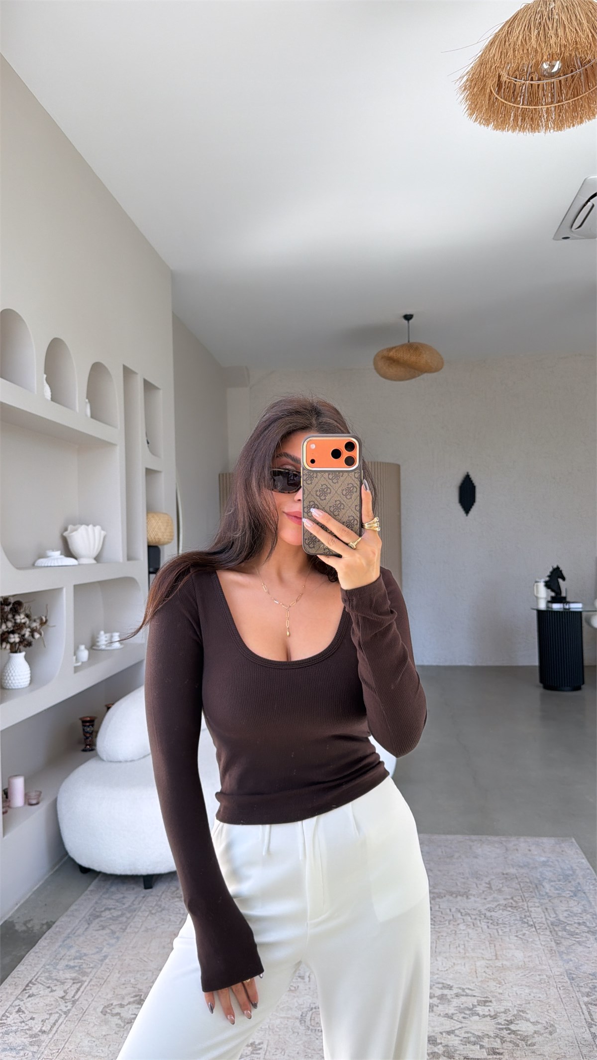 Kahverengi Globlu Uzun Kollu Bra Free Basic Bluz