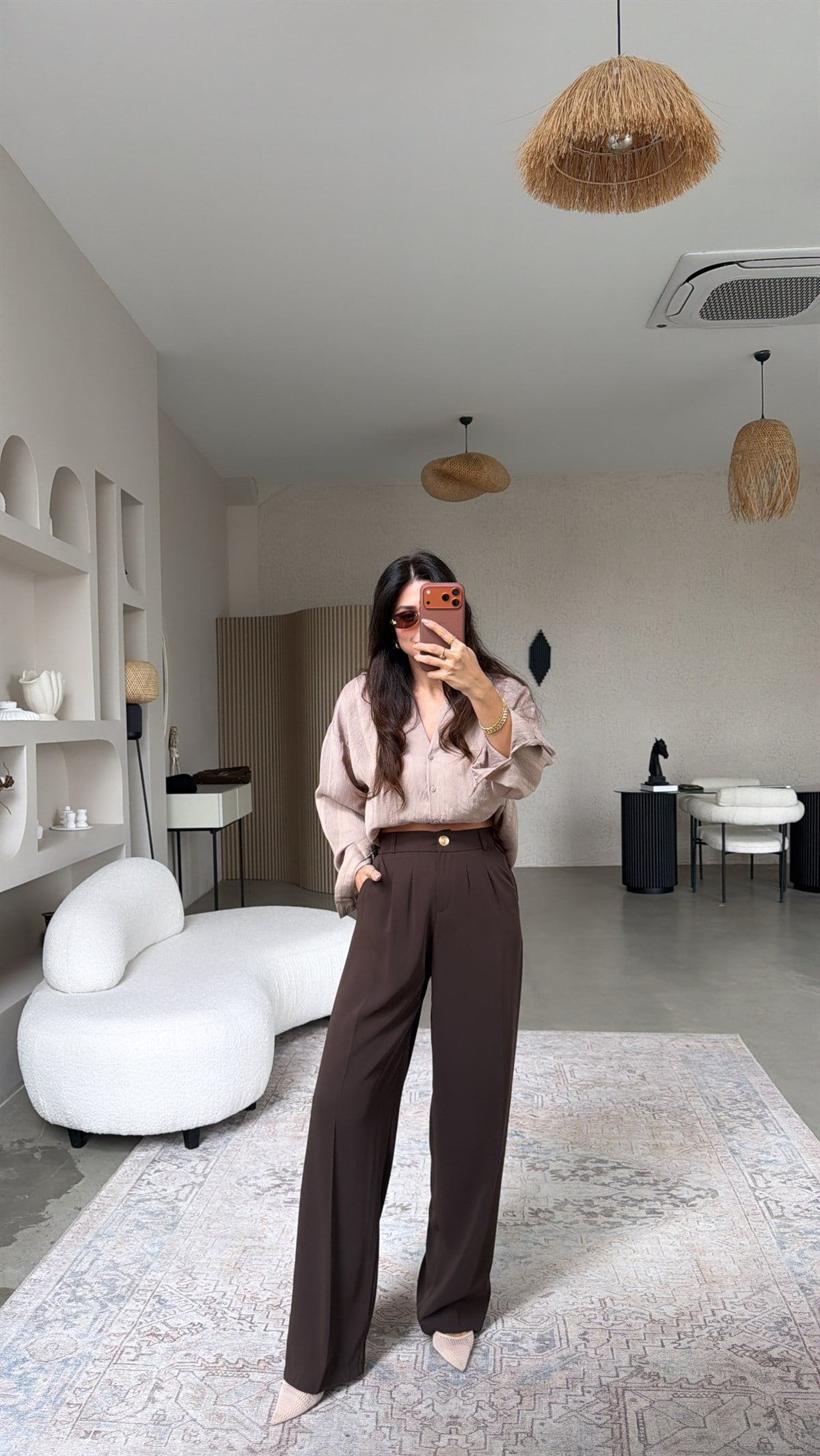 Kahverengi Gold Düğmeli Premium Pantolon