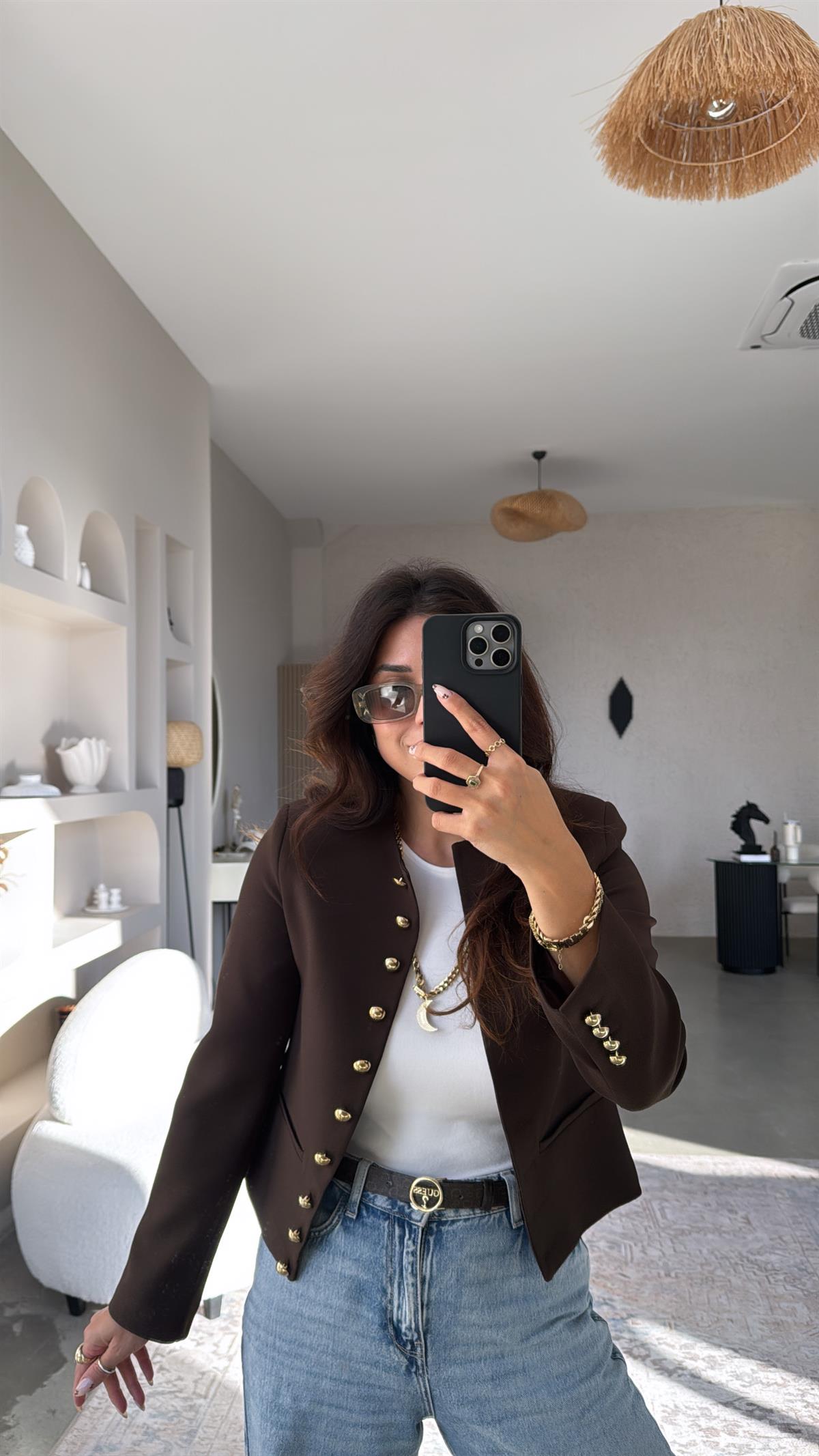 Kahverengi Gold Düğmeli ZR Model Premium Ceket