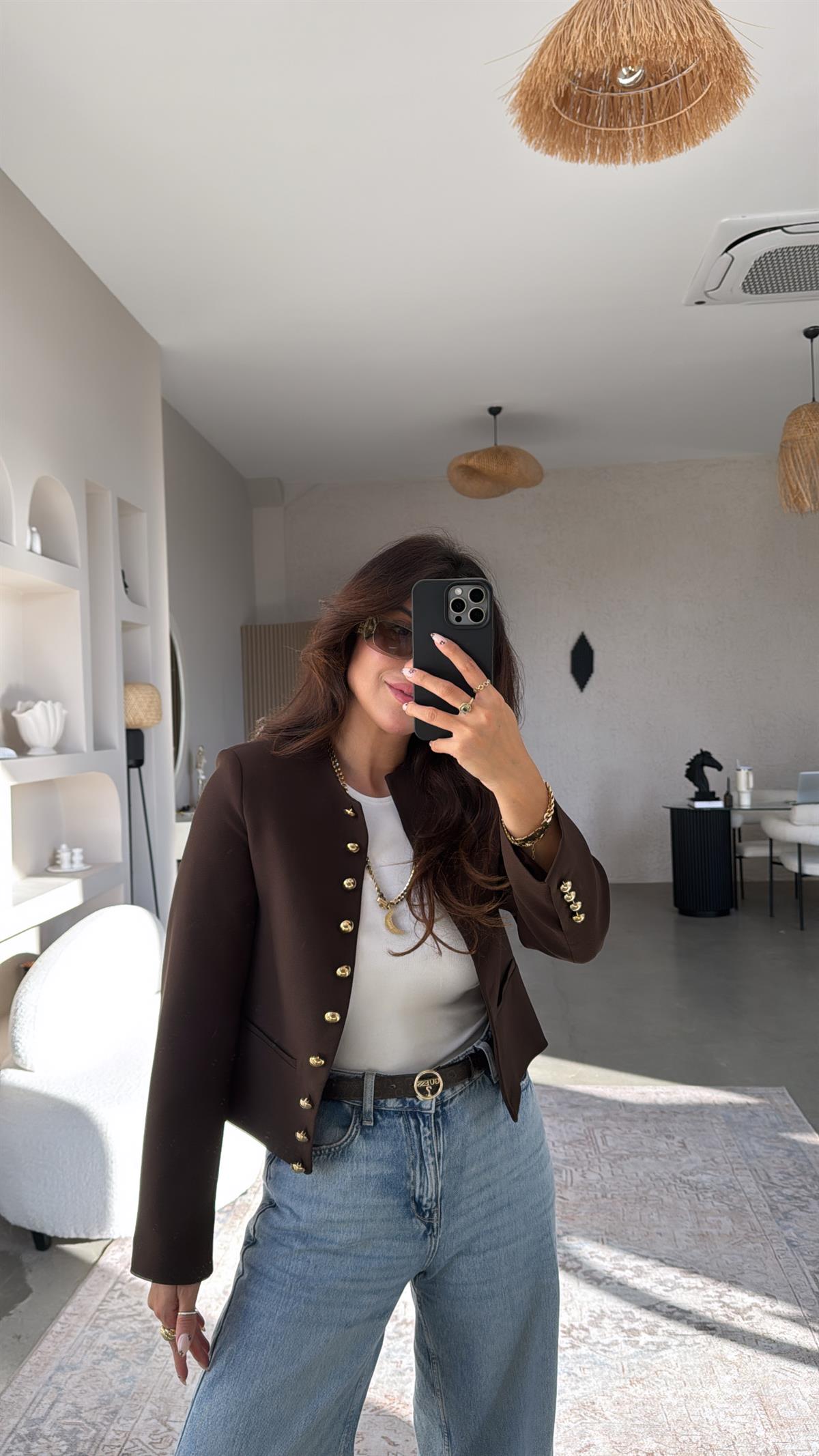 Kahverengi Gold Düğmeli ZR Model Premium Ceket