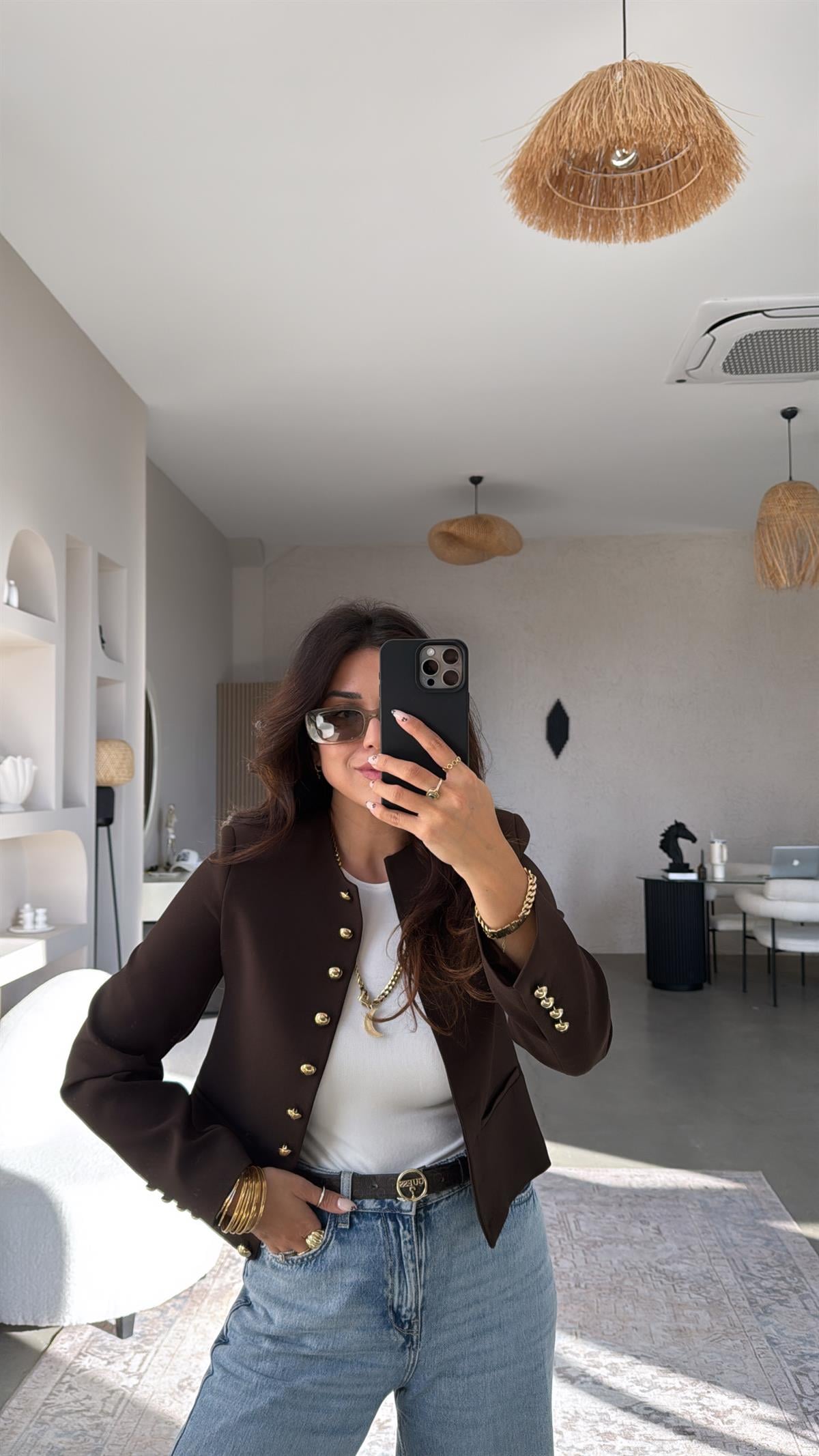 Kahverengi Gold Düğmeli ZR Model Premium Ceket