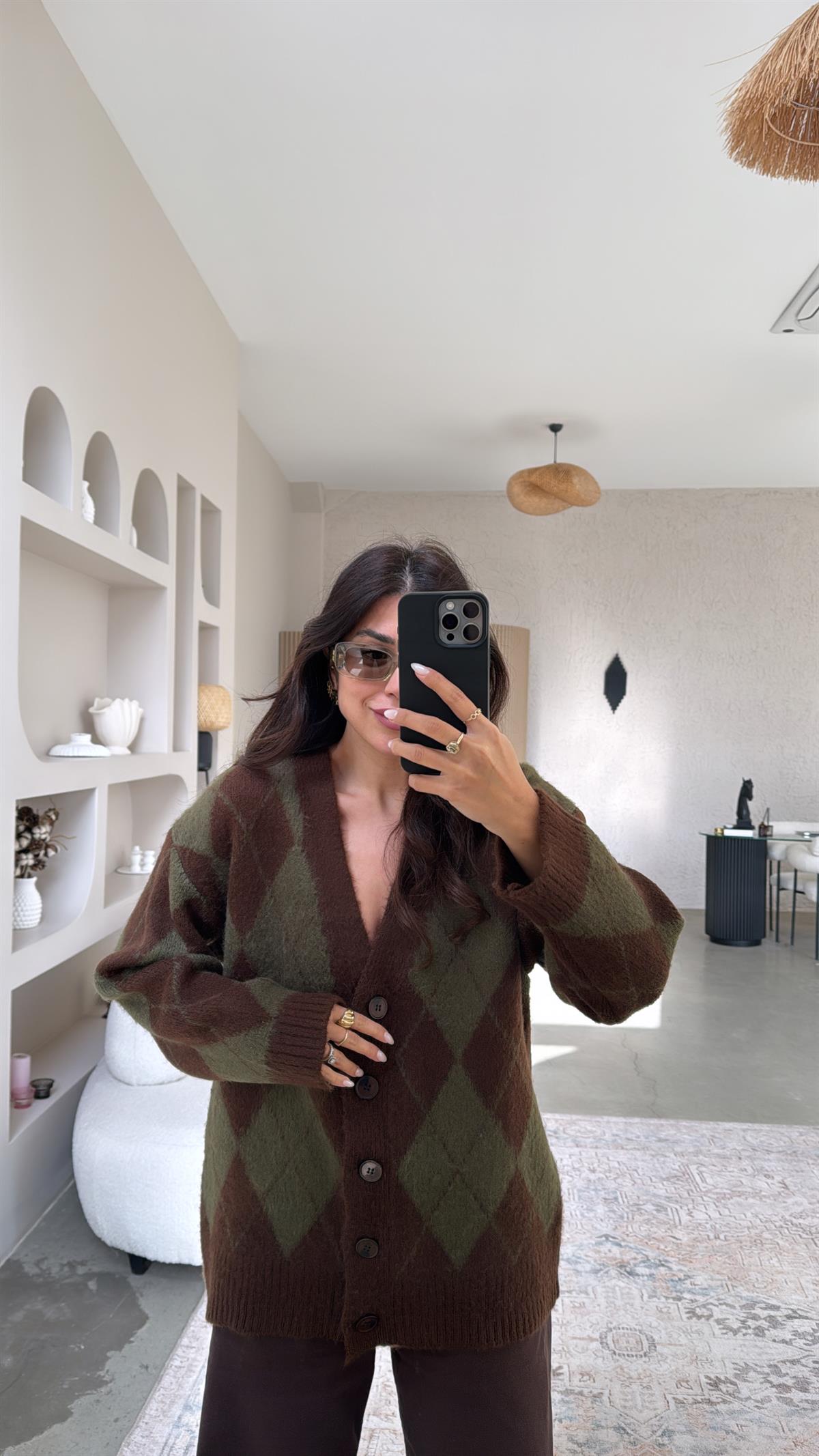 Kahverengi Haki Baklavalı Orijinal Massi Yumoş Hırka