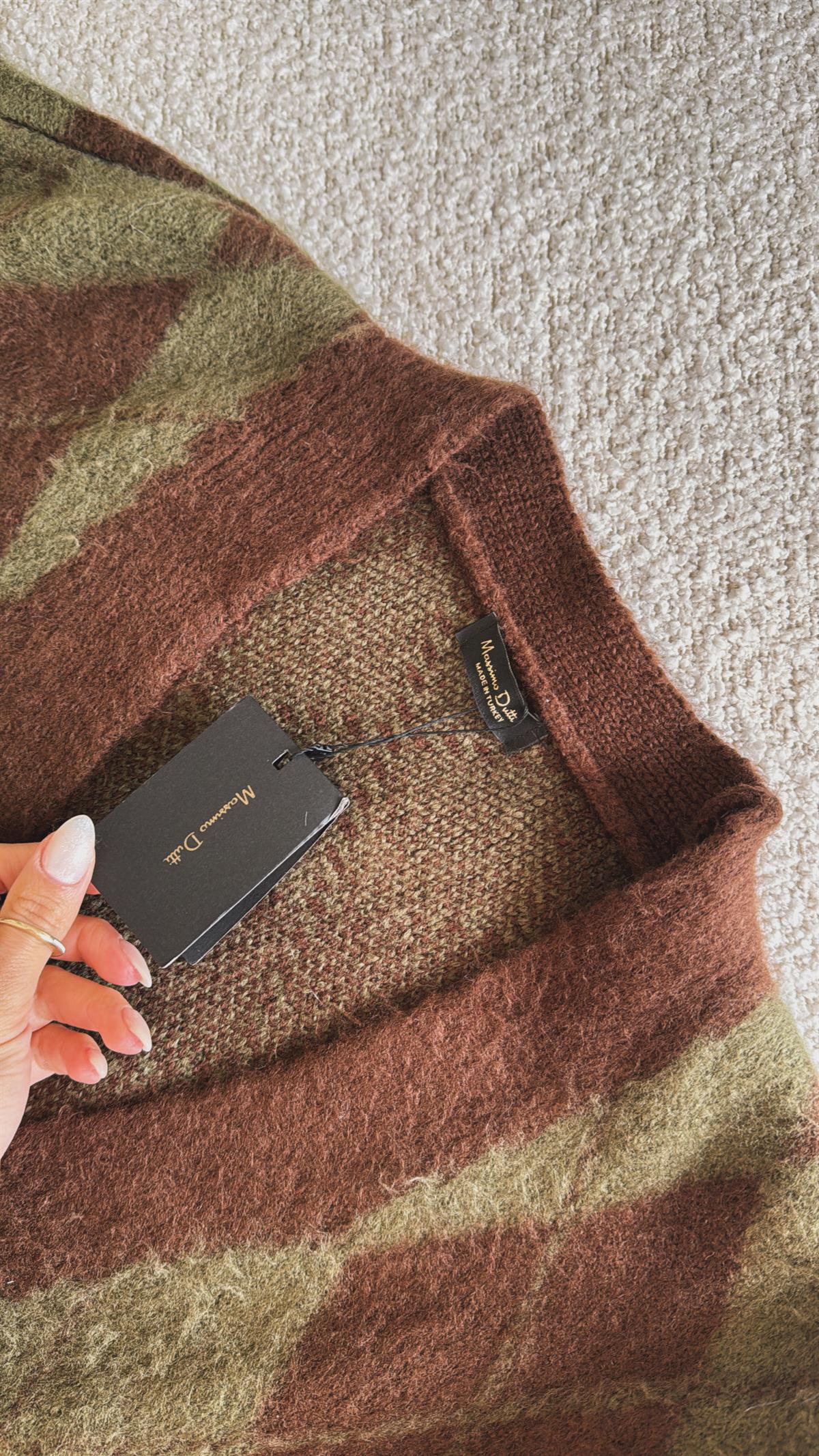 Kahverengi Haki Baklavalı Orijinal Massi Yumoş Hırka