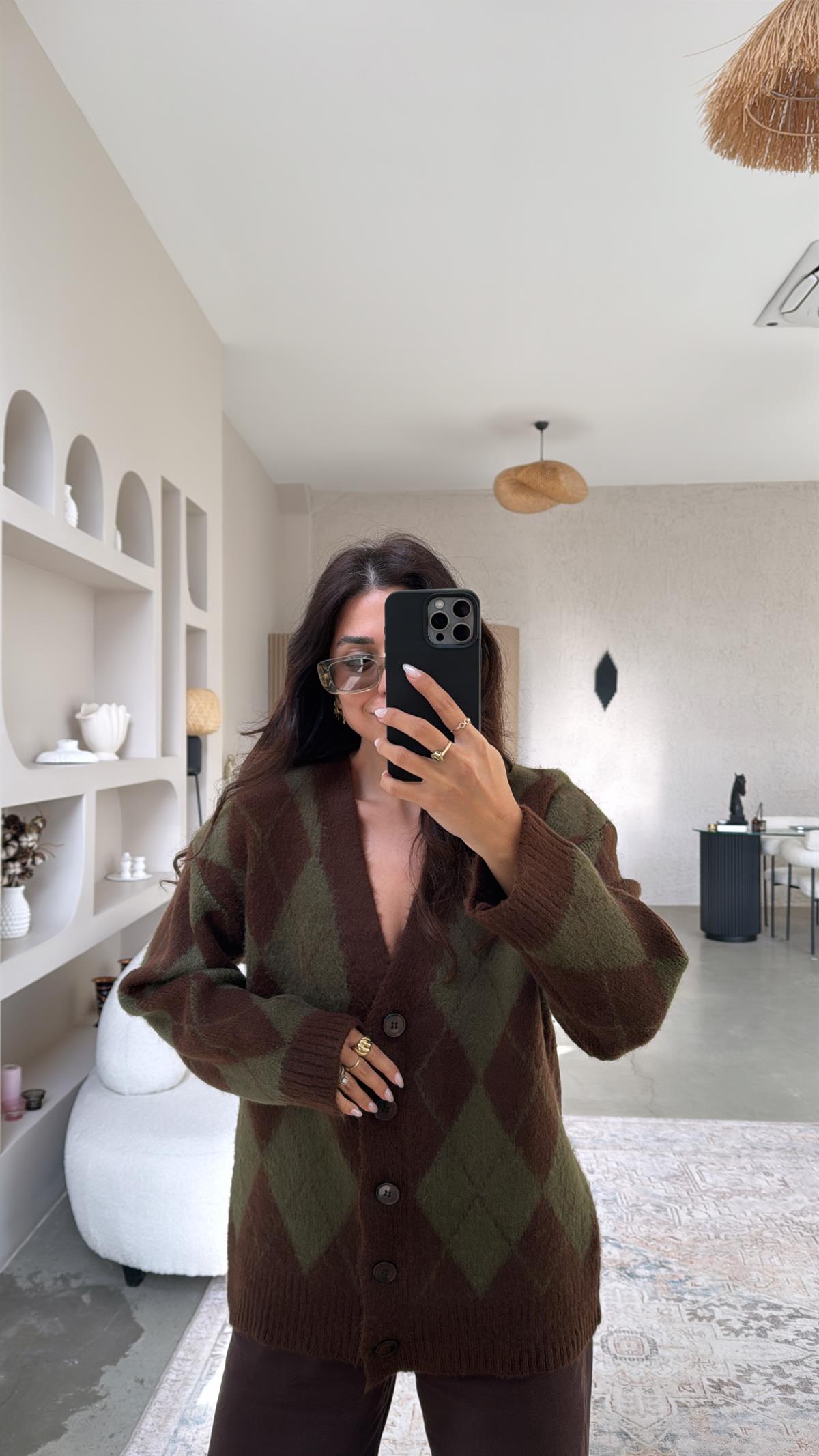 Kahverengi Haki Baklavalı Orijinal Massi Yumoş Hırka