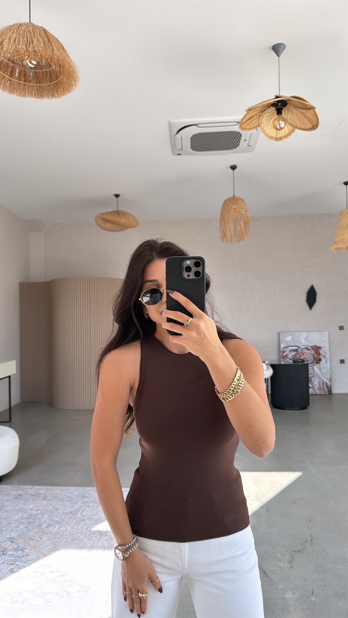 Kahverengi Halter Yaka Pamuk Atlet