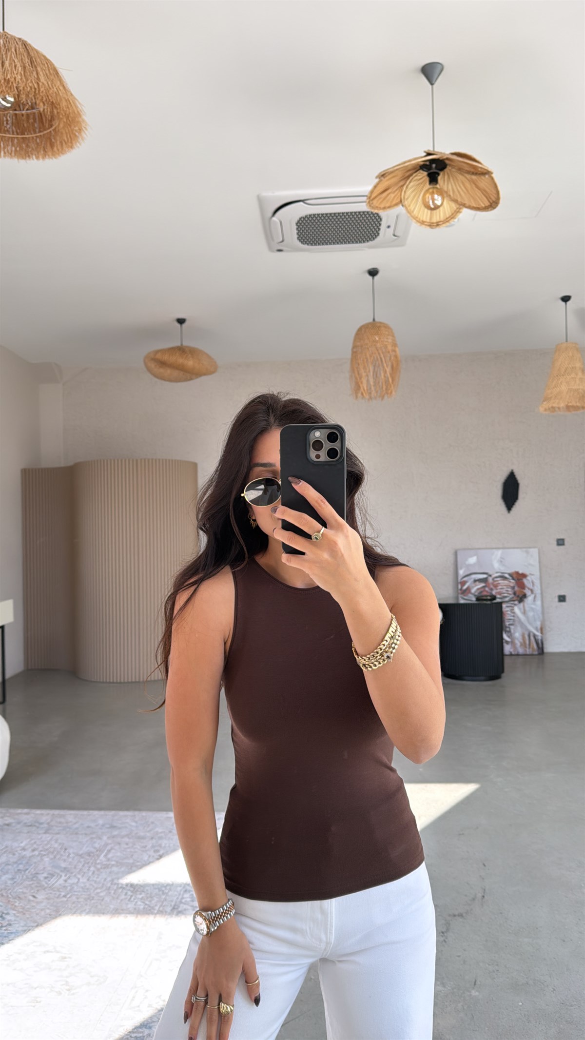 Kahverengi Halter Yaka Pamuk Atlet