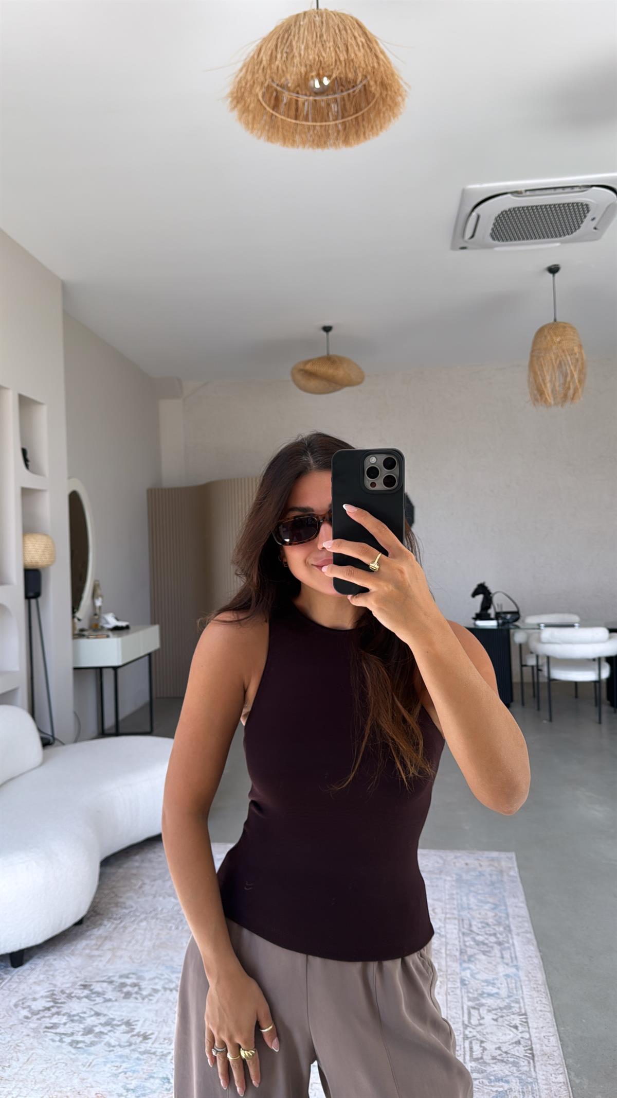 Kahverengi Halter Yaka Yumuşak Modal Atlet