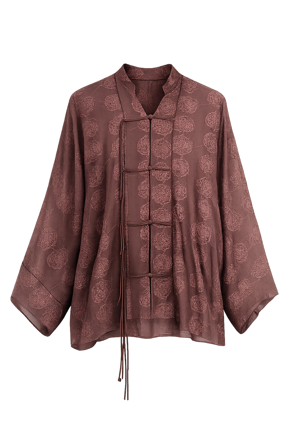 Kahverengi İşlemeli Gömlek Kimono