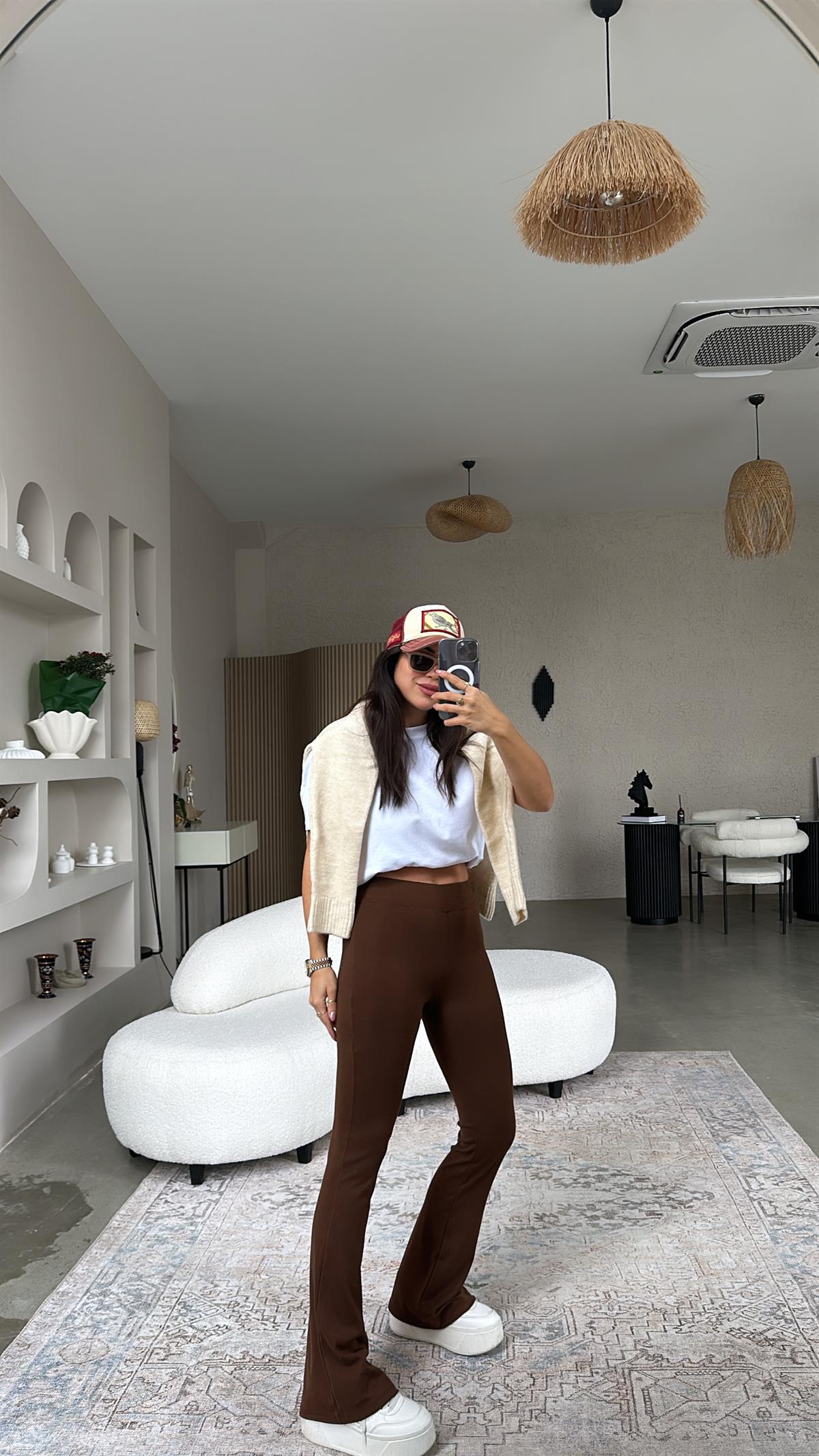 Kahverengi İspanyol Pamuklu Tayt