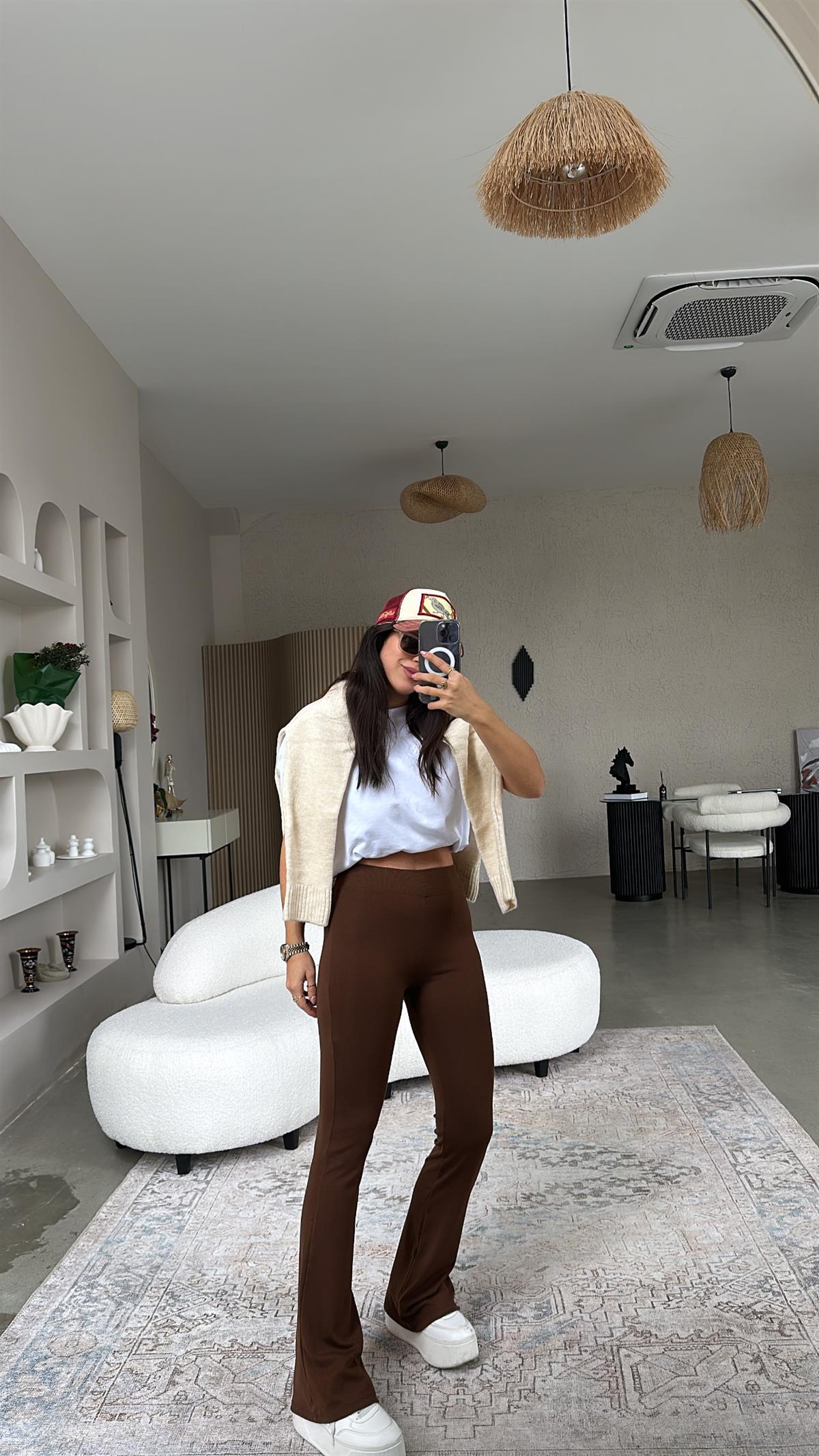 Kahverengi İspanyol Pamuklu Tayt