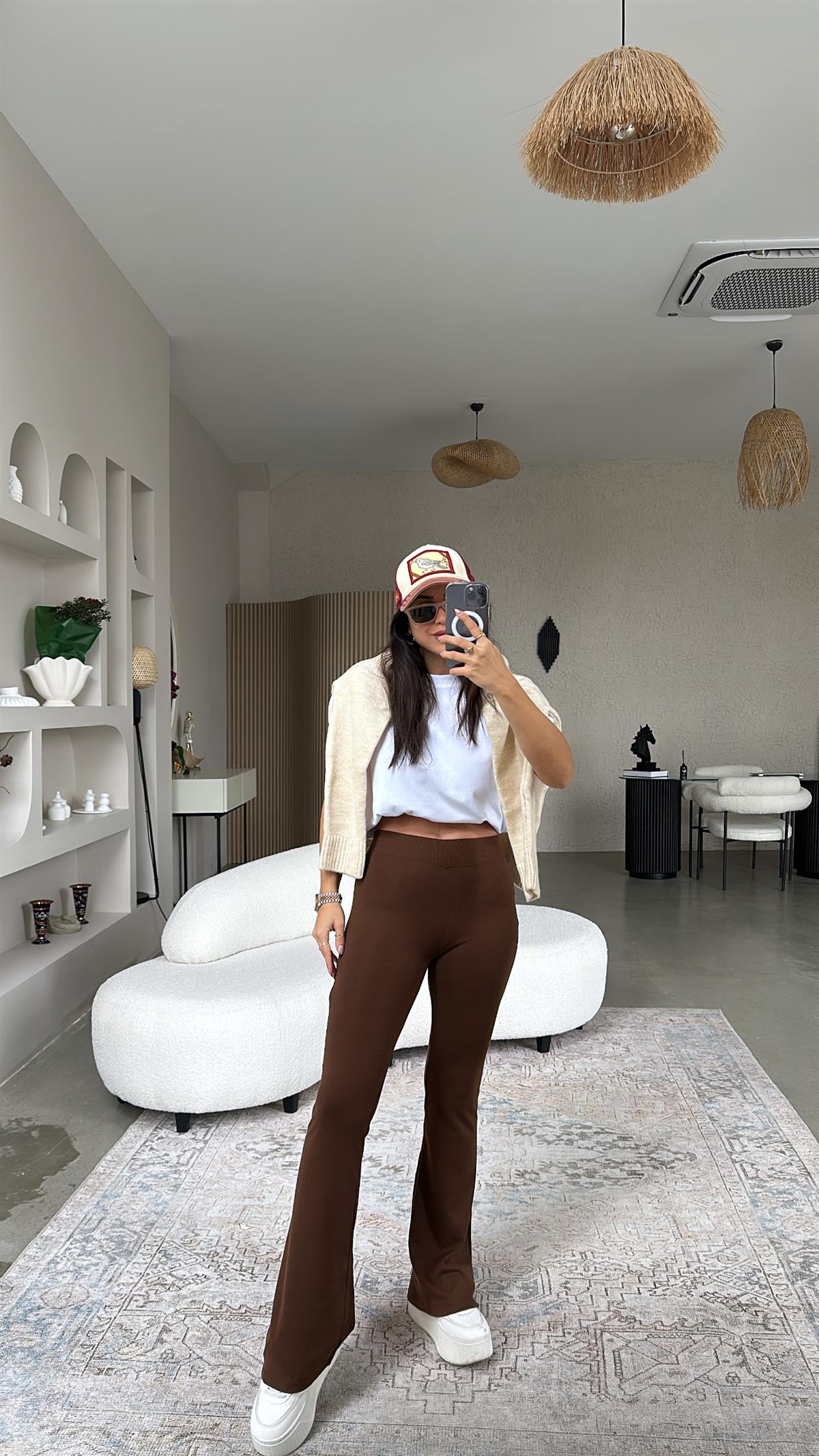 Kahverengi İspanyol Pamuklu Tayt