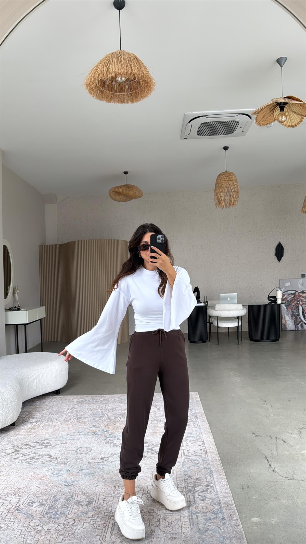 Kahverengi Jogger Paça Lastik Eşofman
