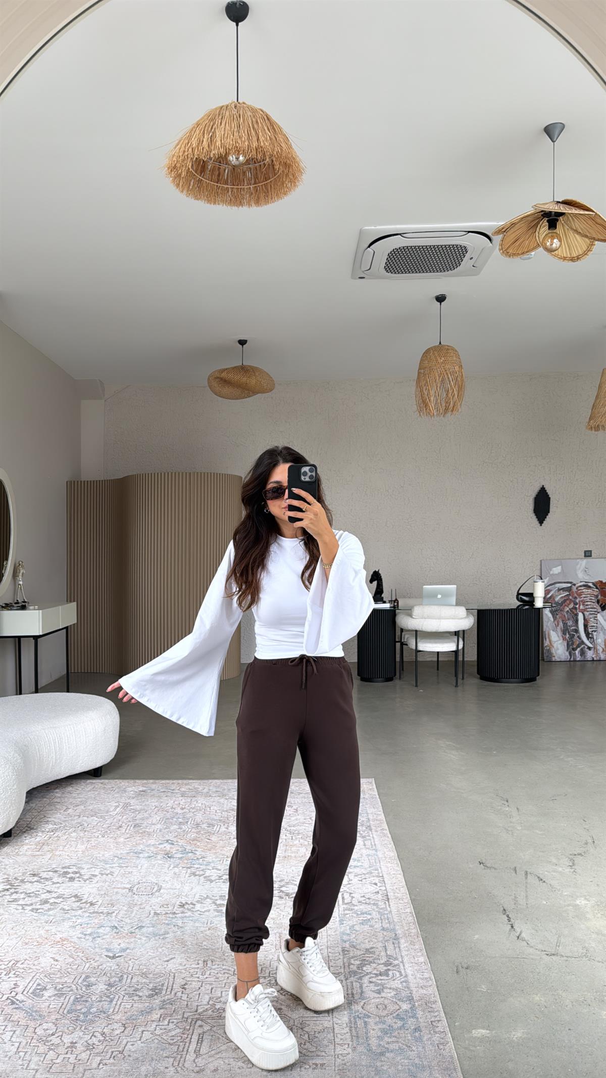 Kahverengi Jogger Paça Lastik Eşofman