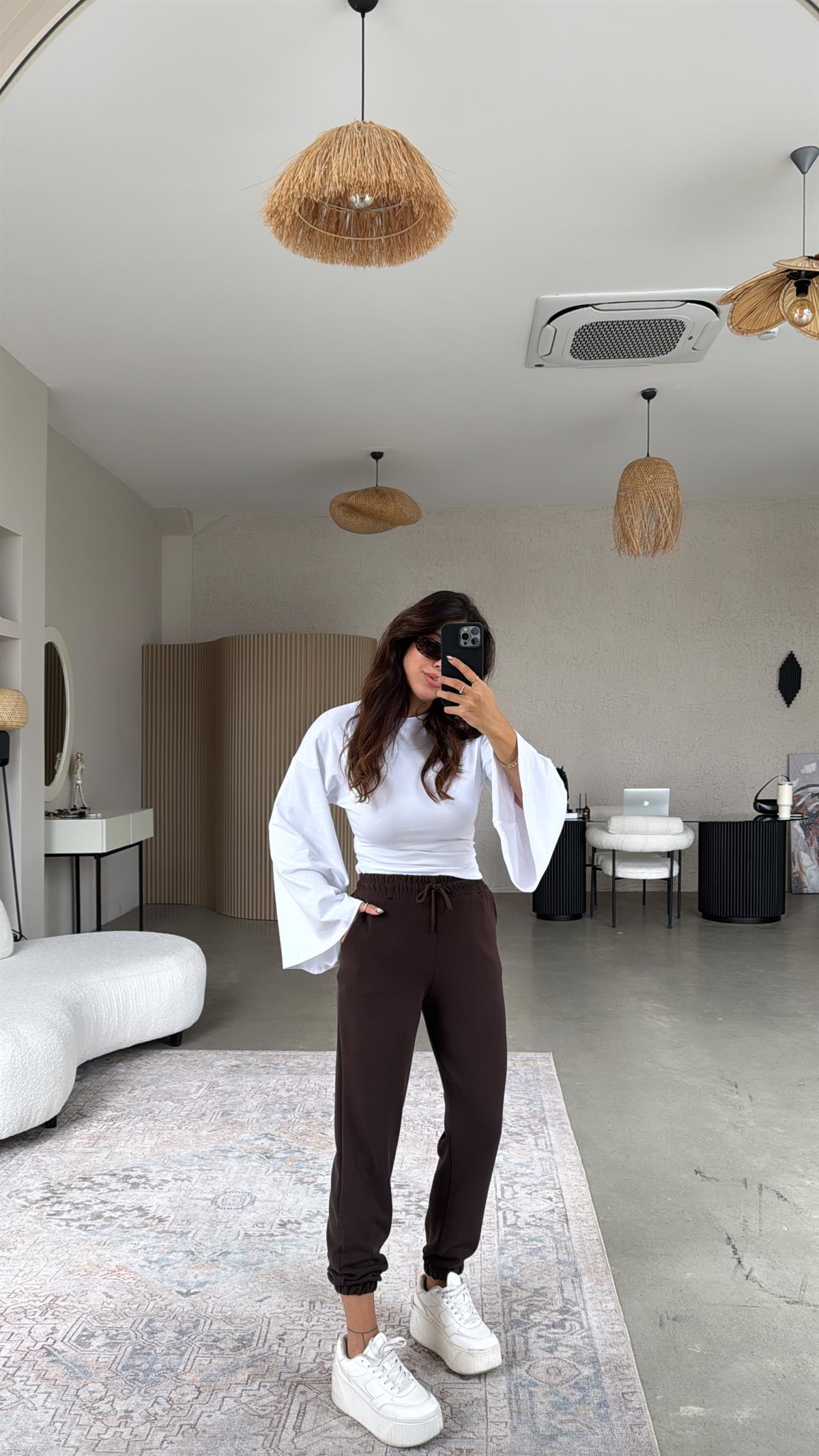 Kahverengi Jogger Paça Lastik Eşofman