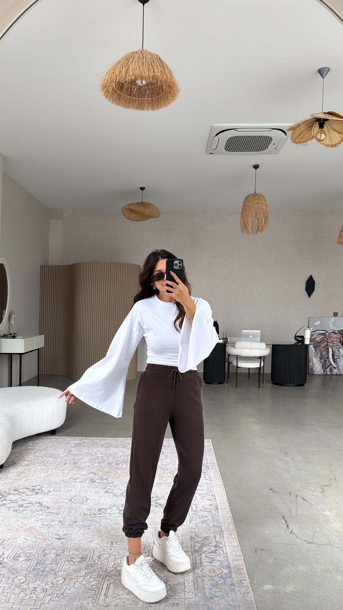 Kahverengi Jogger Paça Lastik Eşofman
