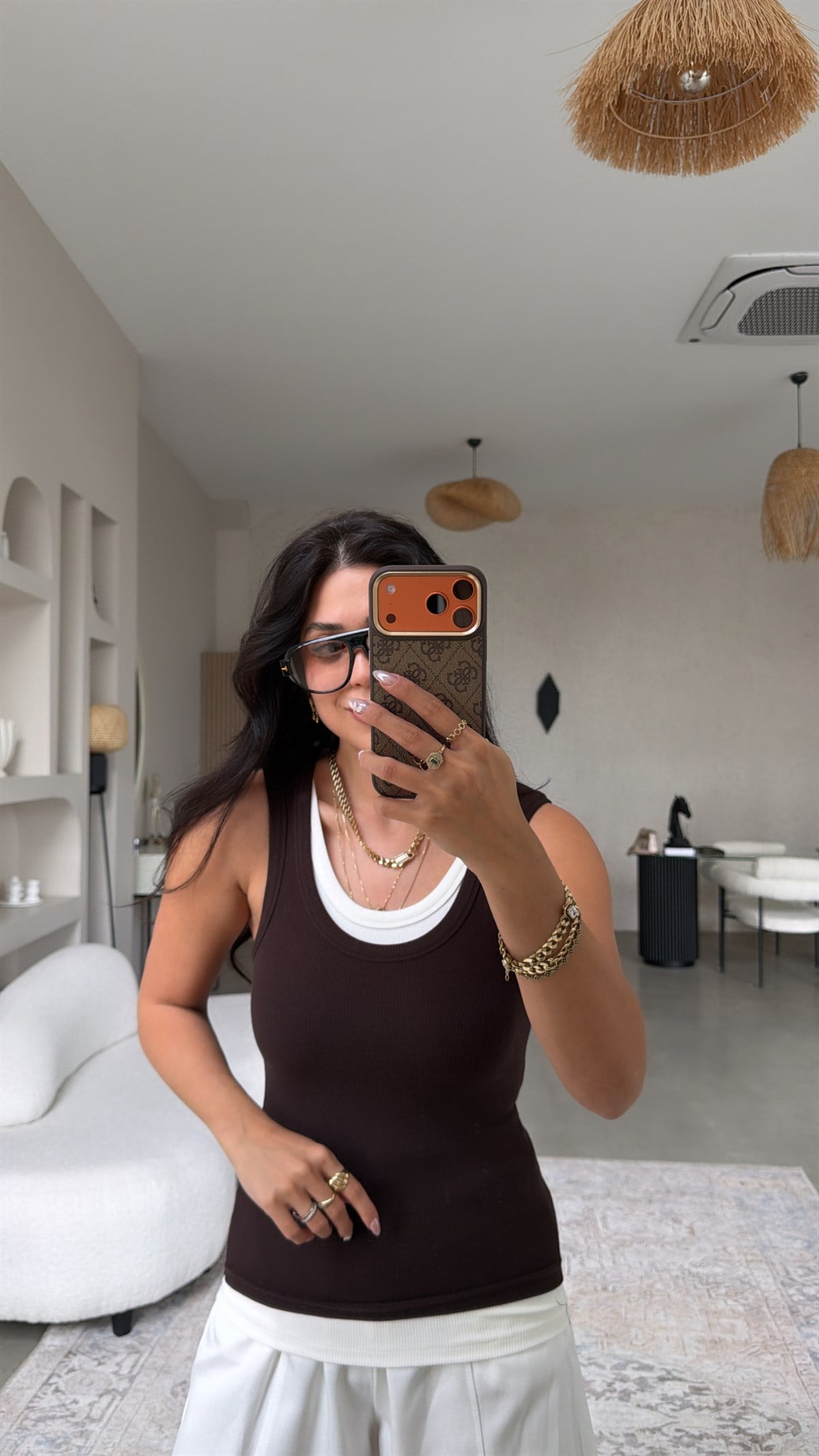 Kahverengi Kaşkorse Çiftli Garnili Atlet