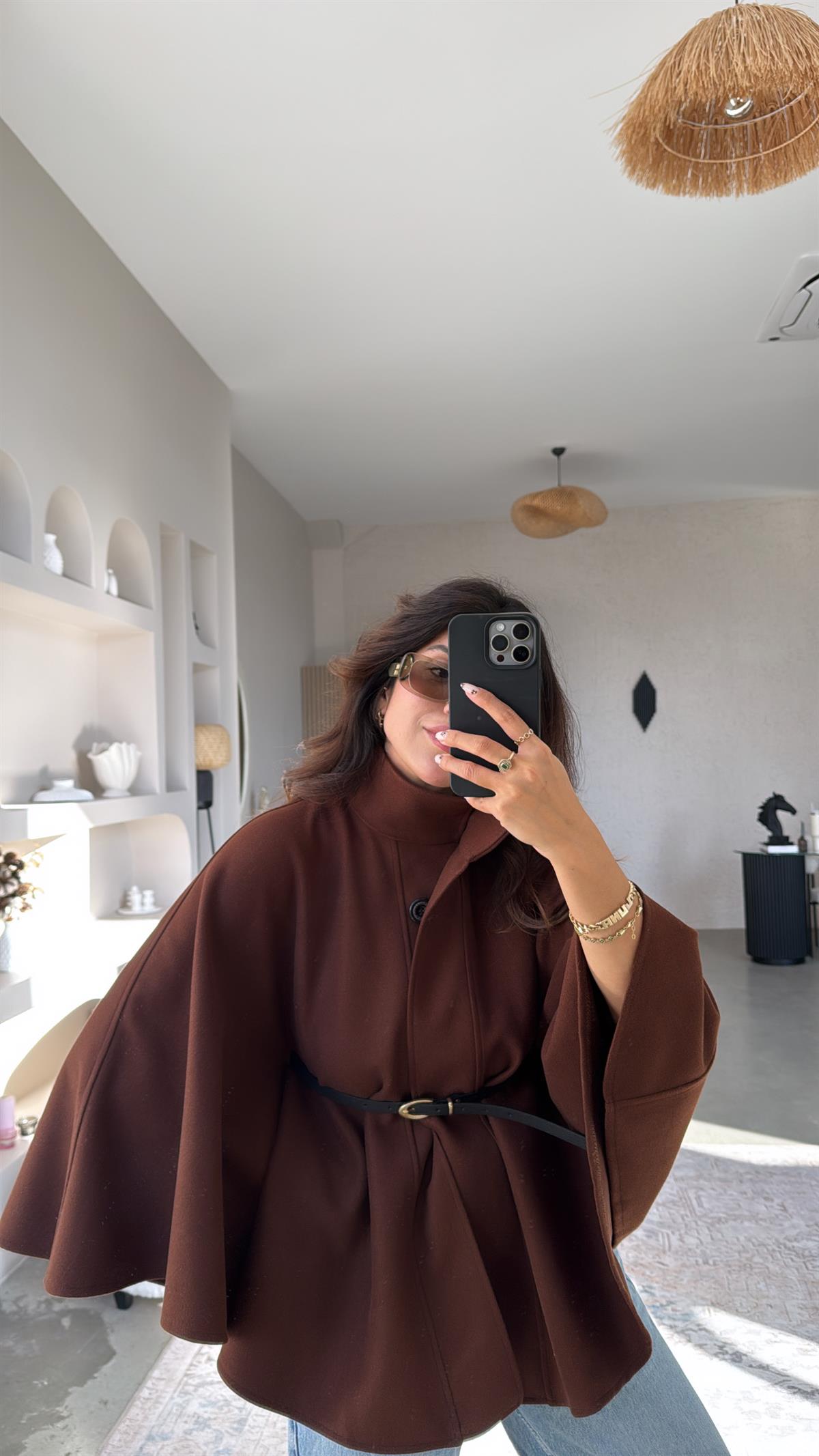 Kahverengi Kemerli Kaşe Panço