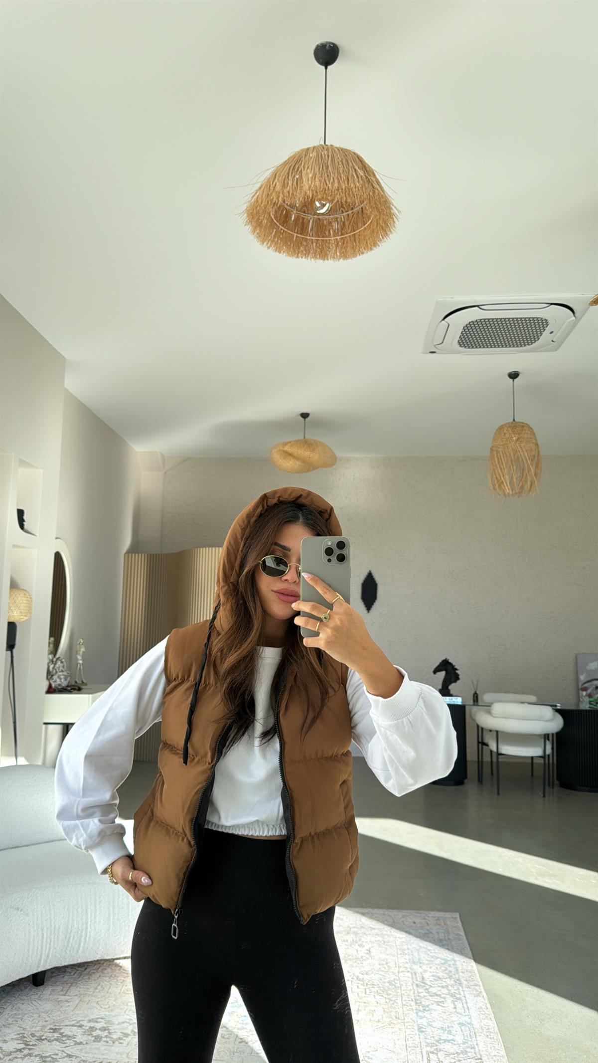 Kahverengi Kısa Şişme Yelek