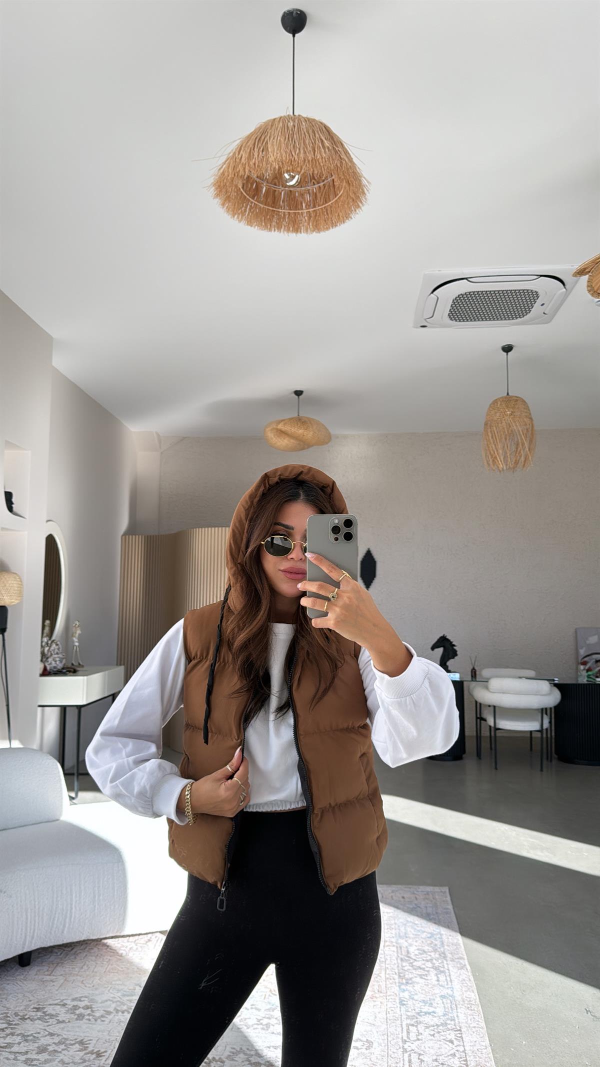 Kahverengi Kısa Şişme Yelek