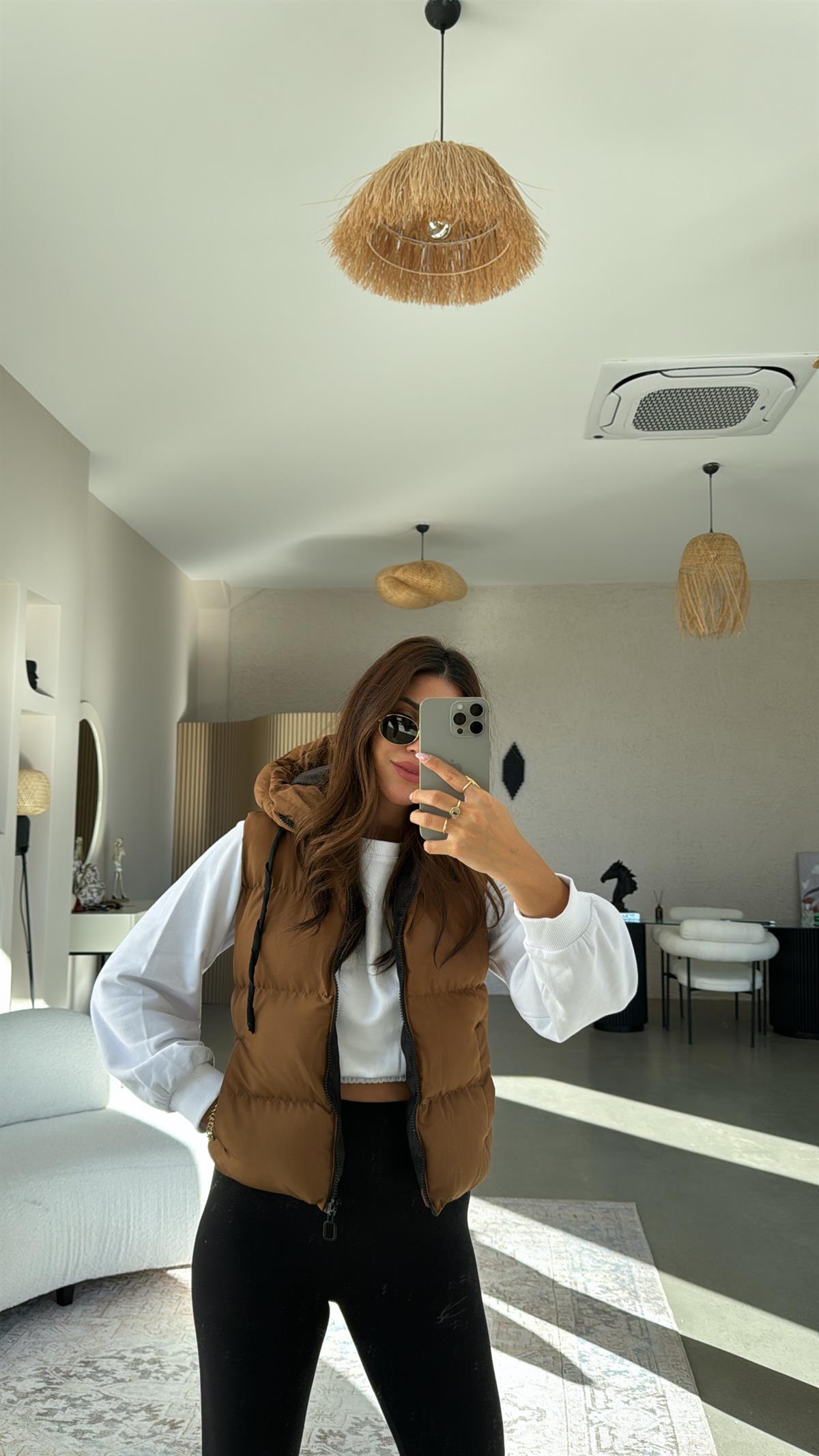 Kahverengi Kısa Şişme Yelek