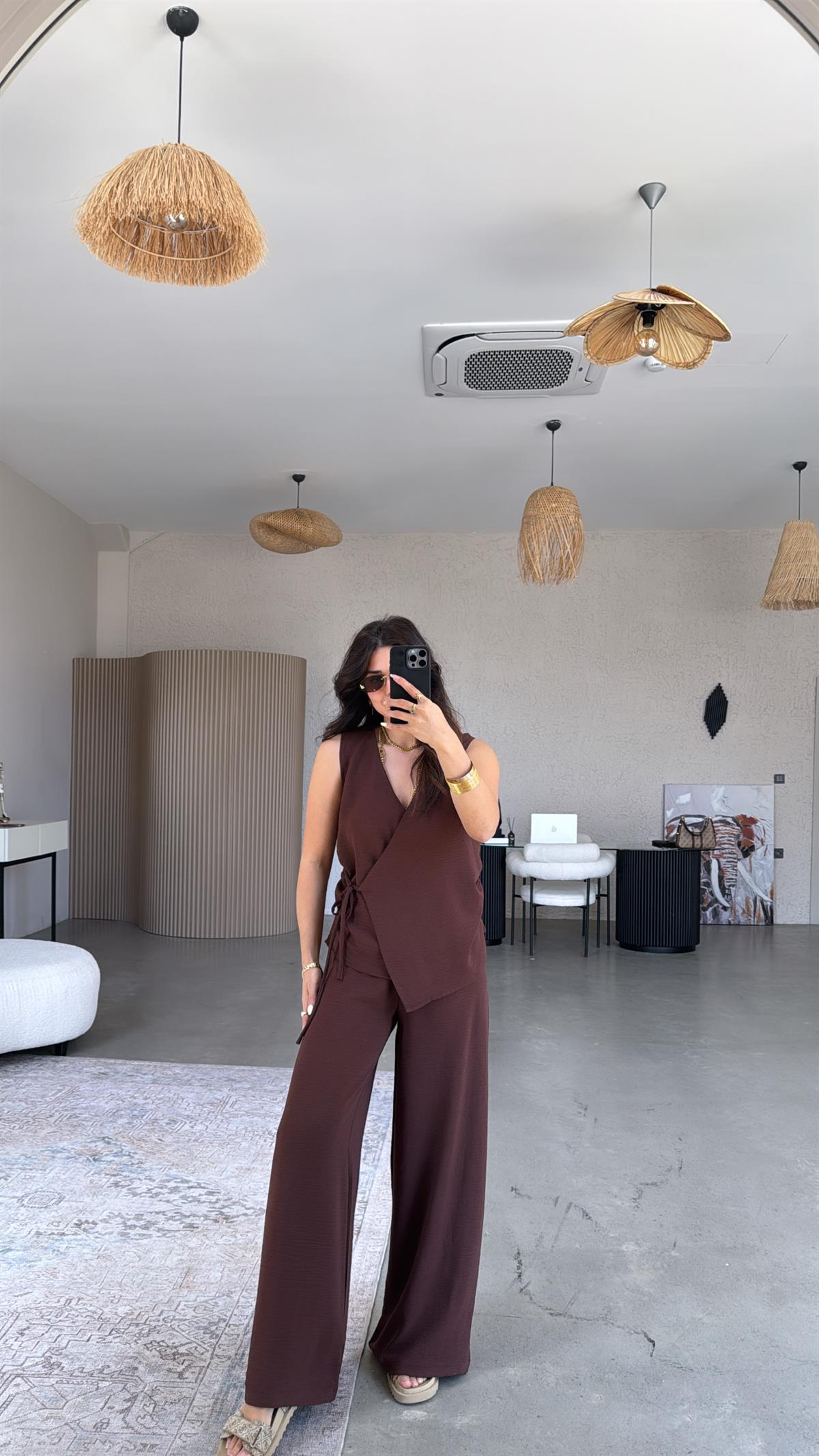 Kahverengi Kruvaze Aerobin Takım