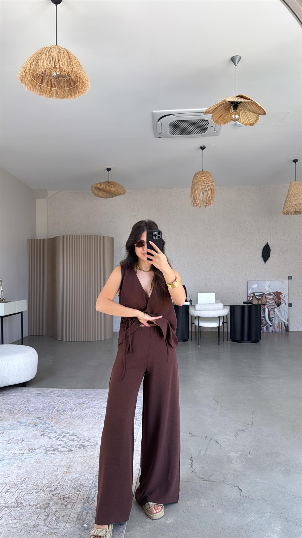 Kahverengi Kruvaze Aerobin Takım