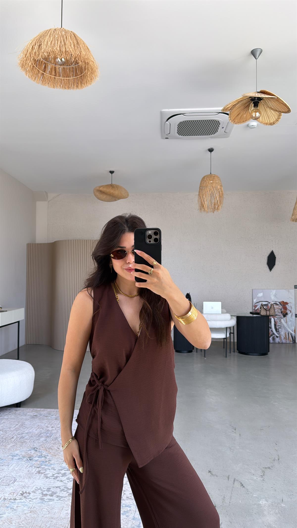 Kahverengi Kruvaze Aerobin Takım