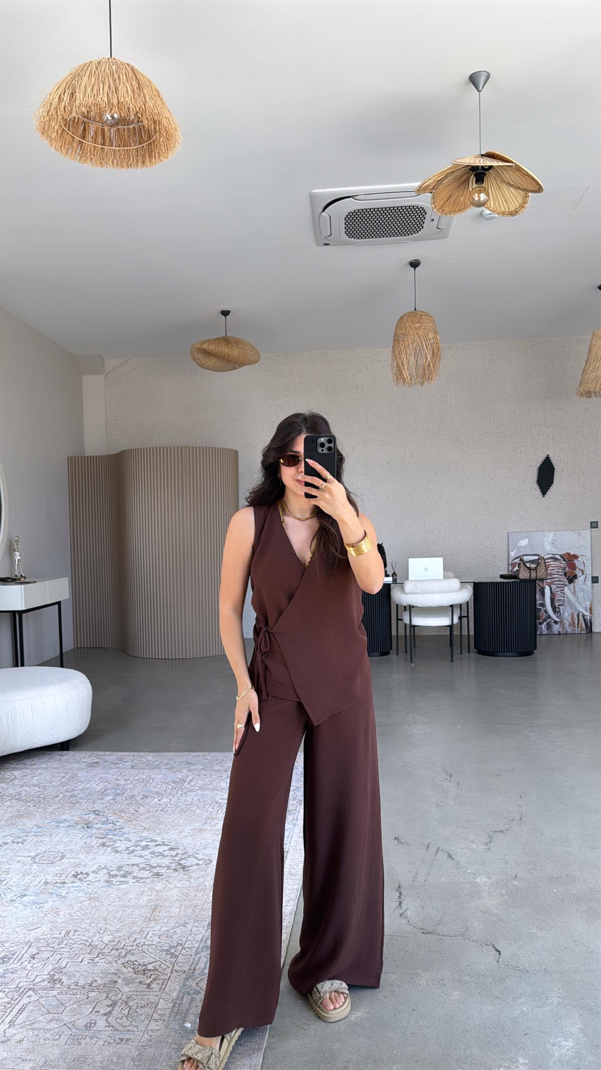 Kahverengi Kruvaze Aerobin Takım