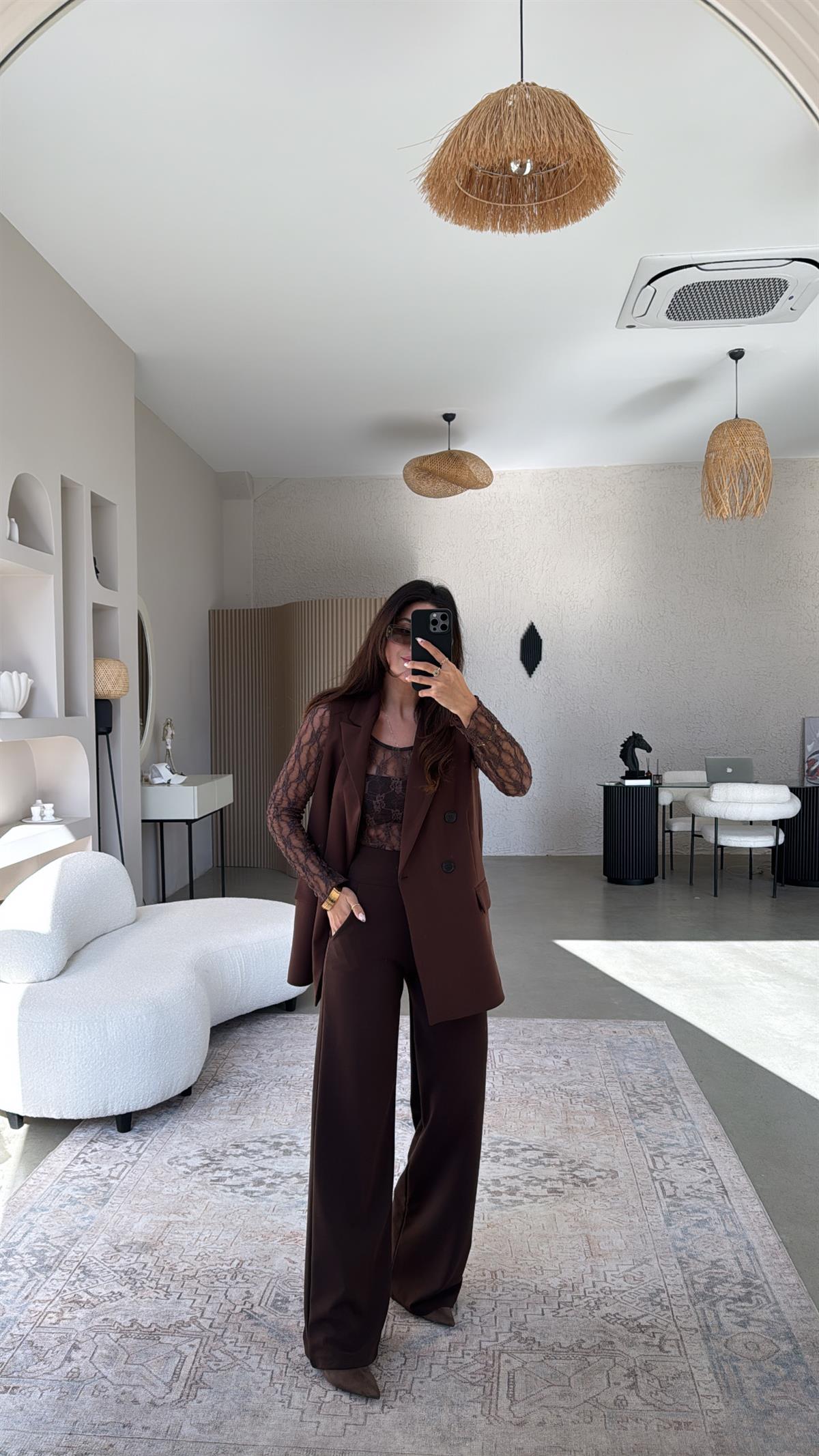 Kahverengi Kumaş Astarlı Yelek