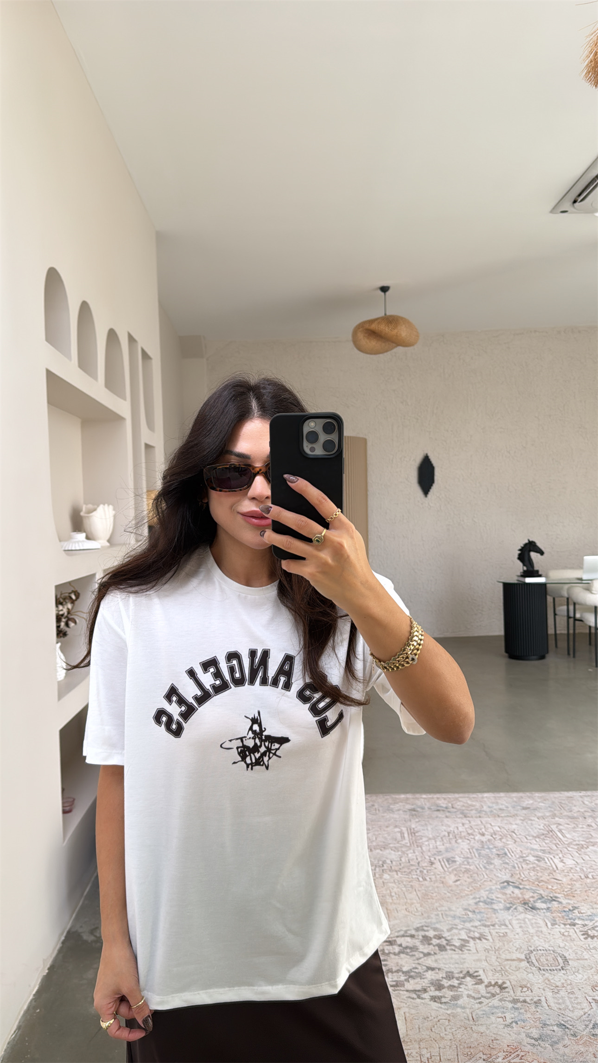 Kahverengi Los Angeles Baskılı Pamuklu Tshirt