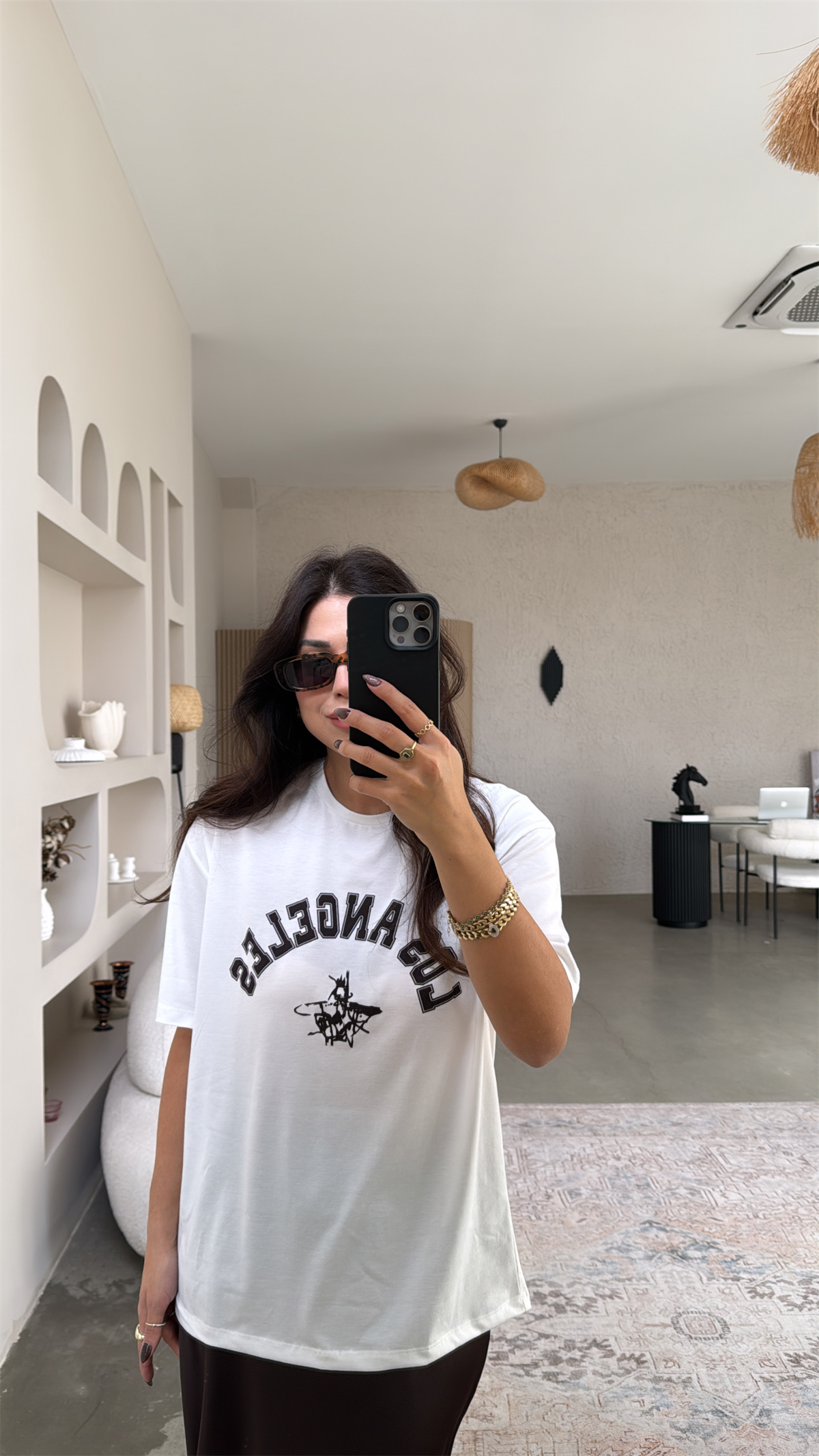 Kahverengi Los Angeles Baskılı Pamuklu Tshirt