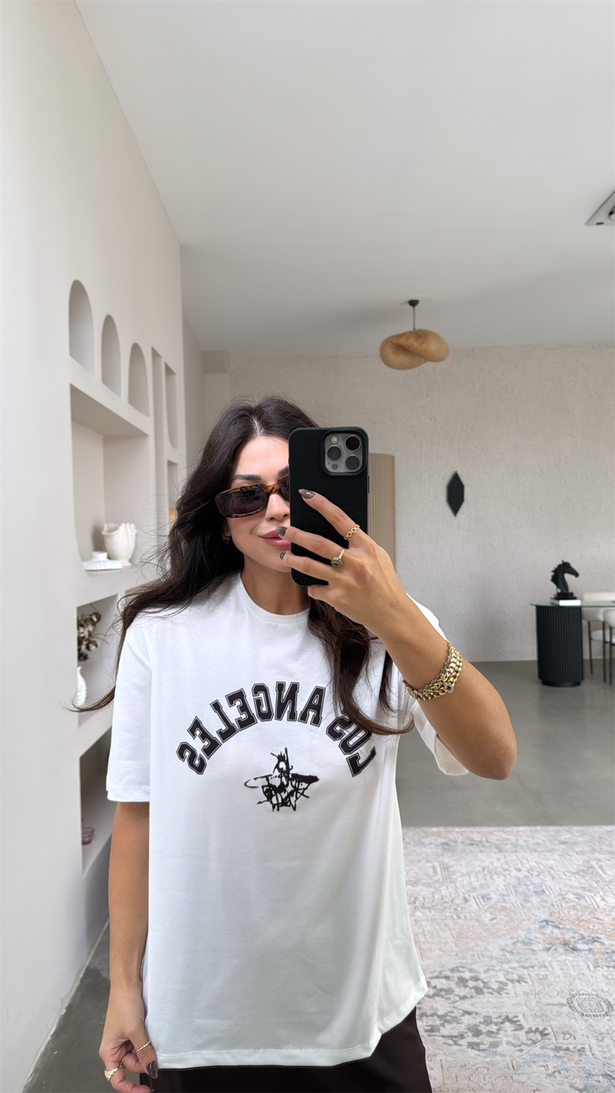 Kahverengi Los Angeles Baskılı Pamuklu Tshirt