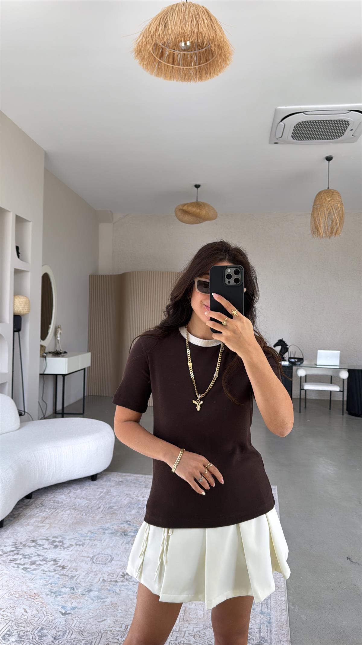 Kahverengi Massi Bisiklet Yaka Tshirt