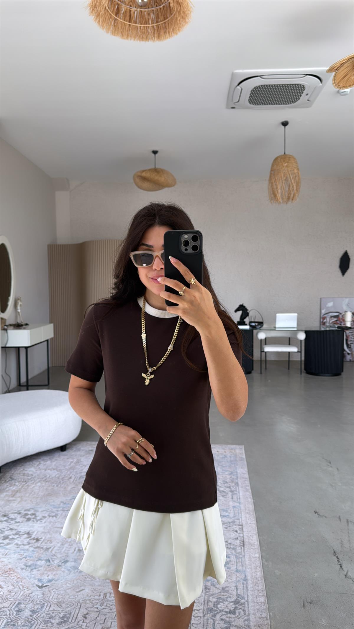 Kahverengi Massi Bisiklet Yaka Tshirt