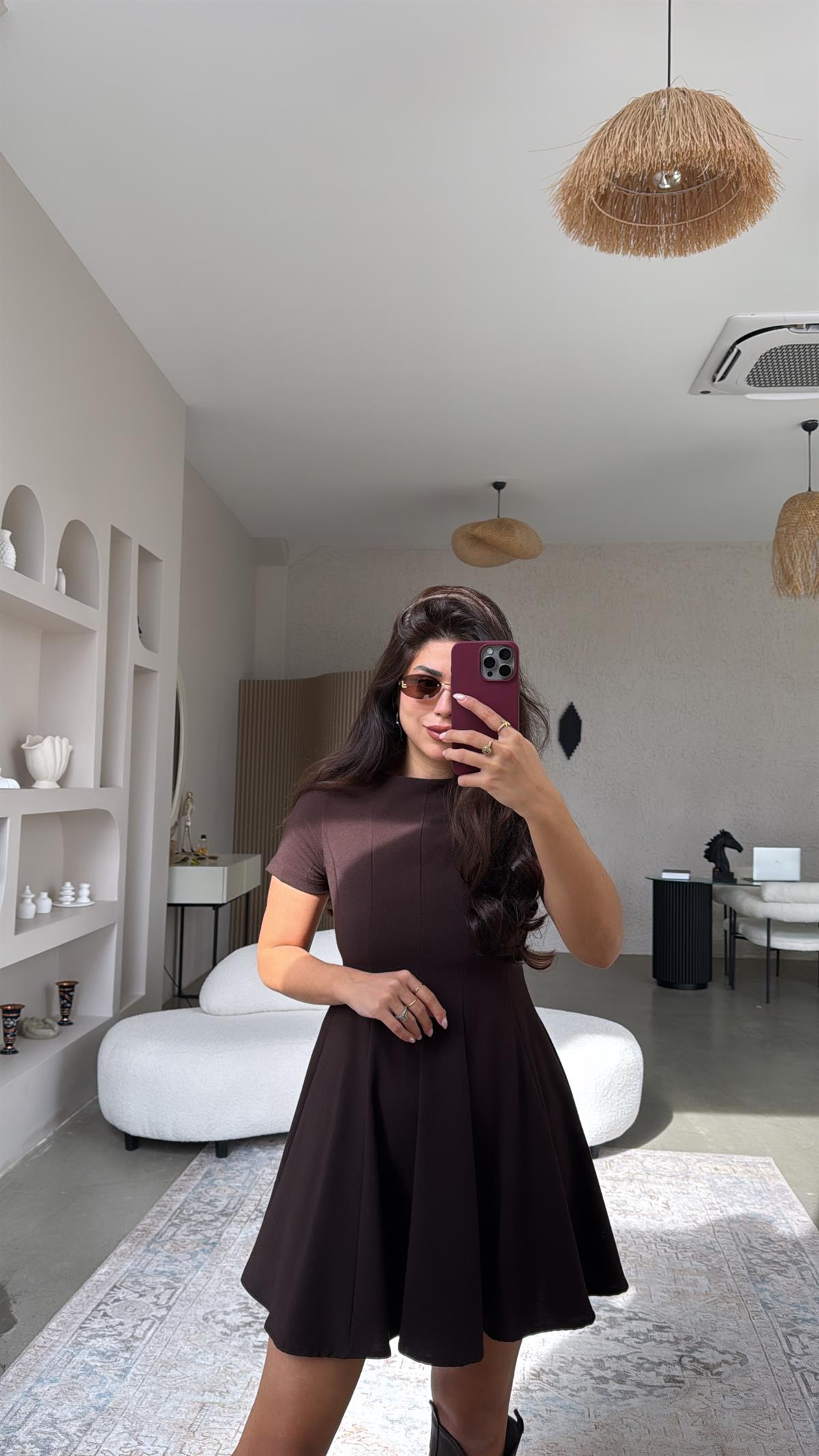 Kahverengi Massi Kısa Kollu Kiloş Elbise