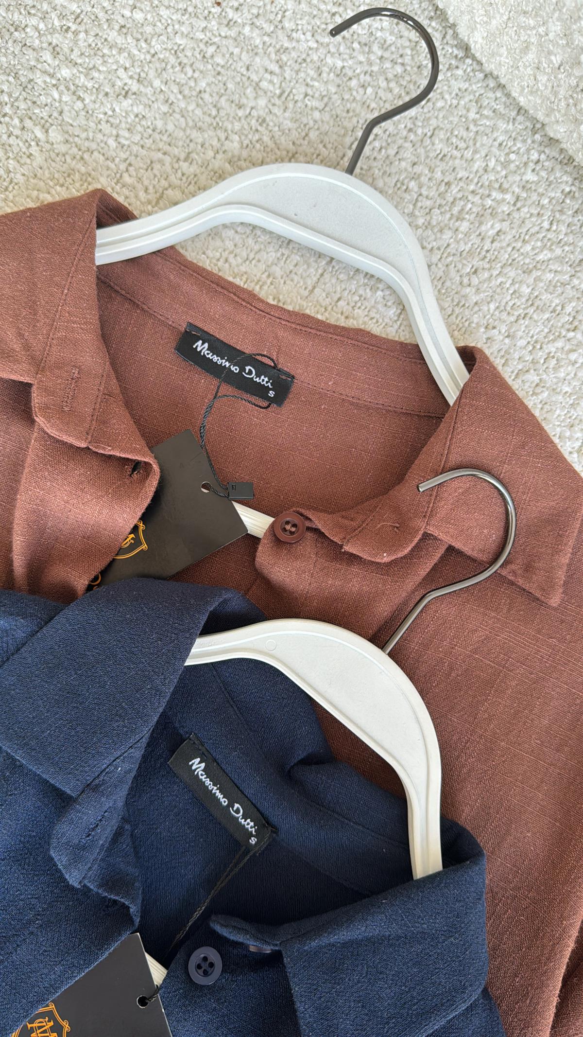 Kahverengi Massimo Crop Keten Gömlek