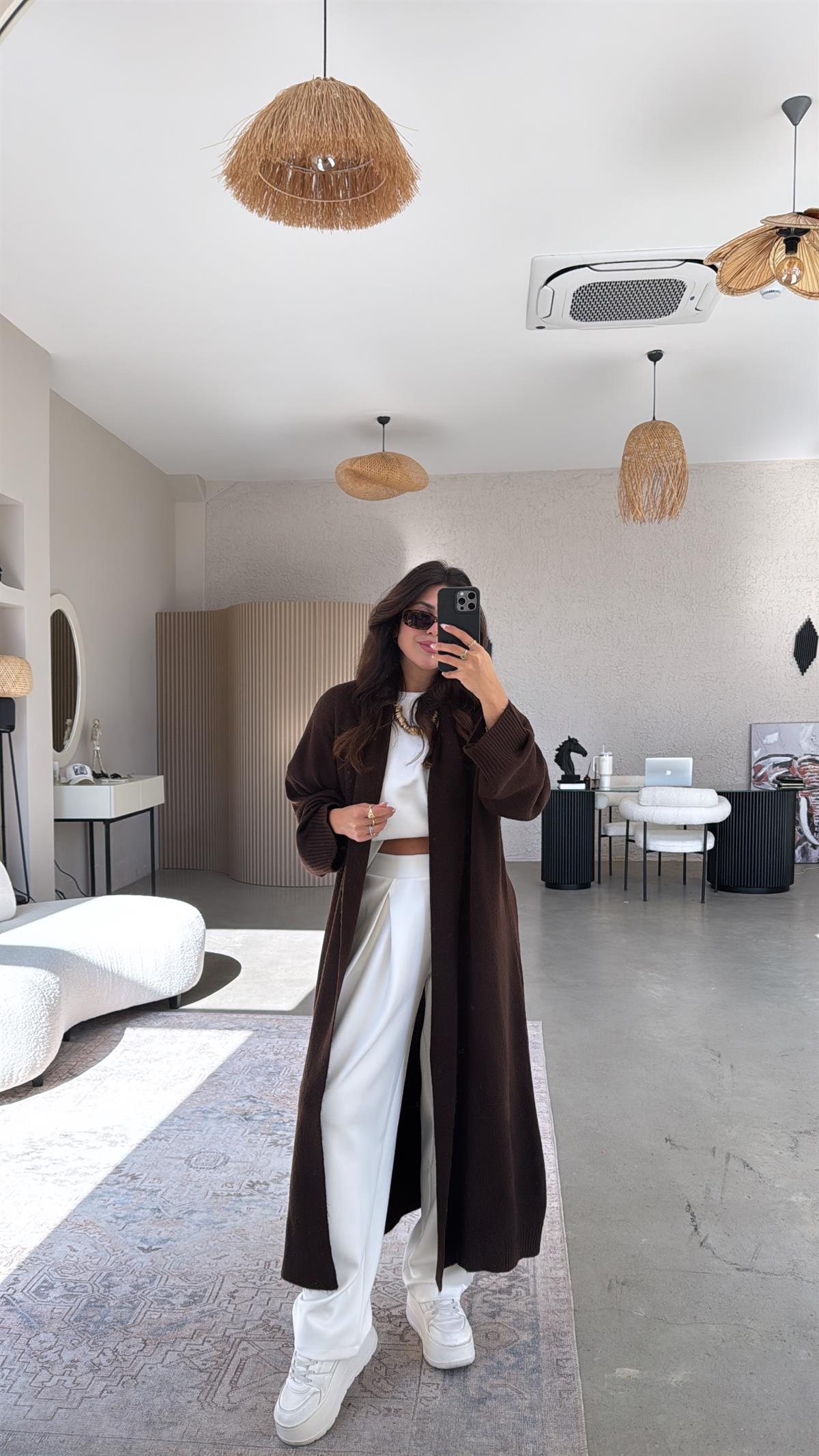 Kahverengi Maxi Yumoş Hırka