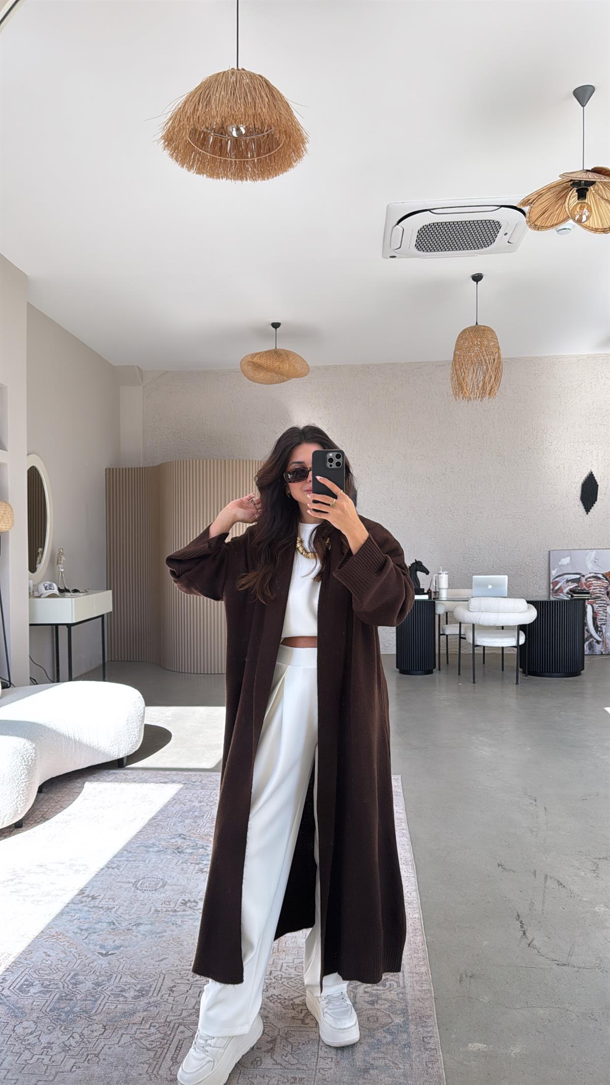 Kahverengi Maxi Yumoş Hırka