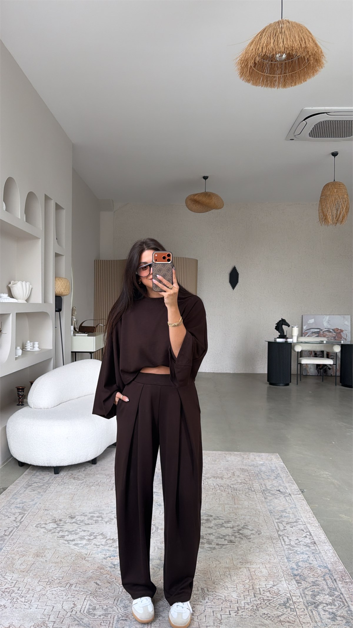 Kahverengi Ön Pile Detaylı Oys Model Takım