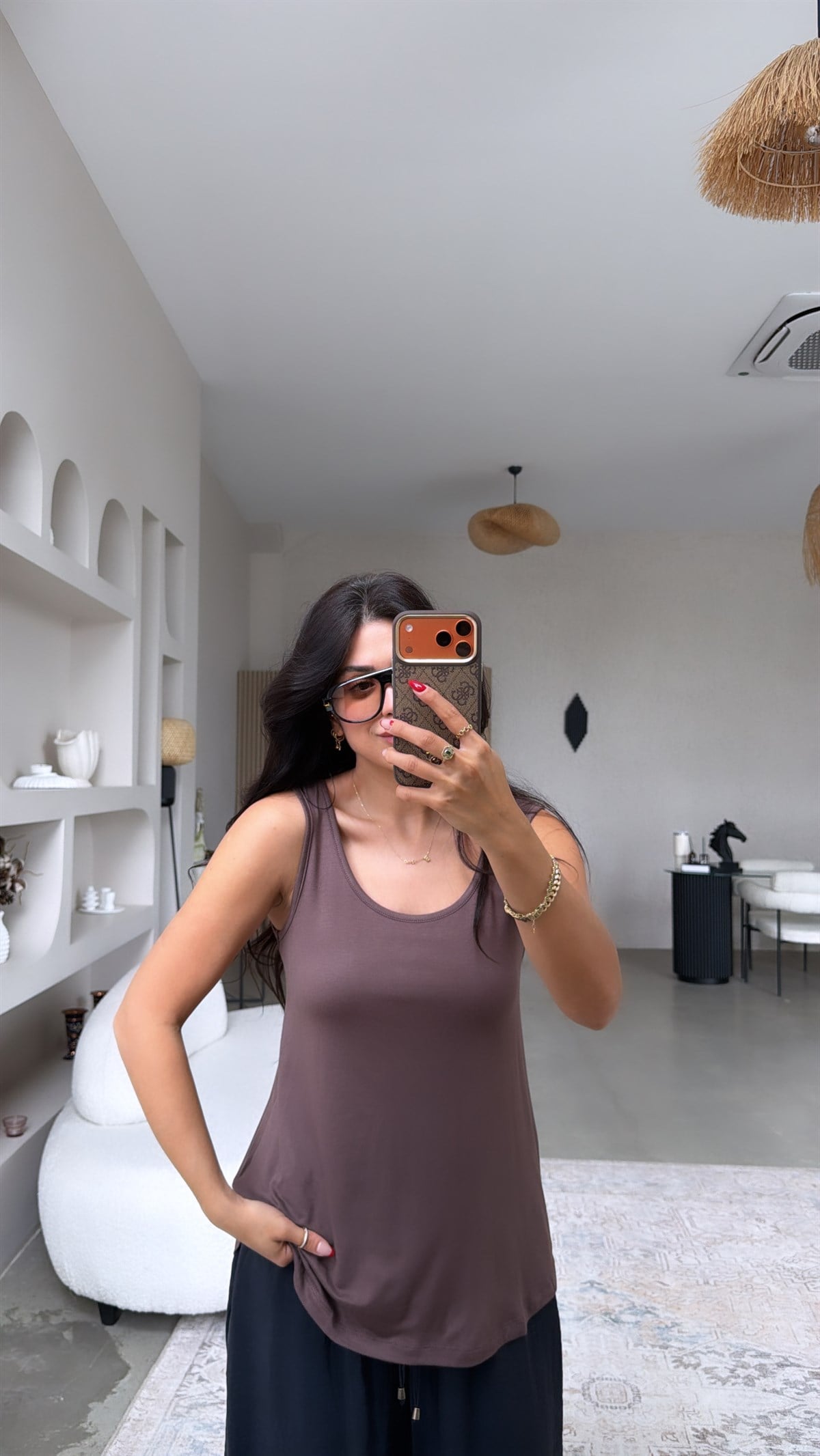 Kahverengi Oval Bitişli Salaş Atlet