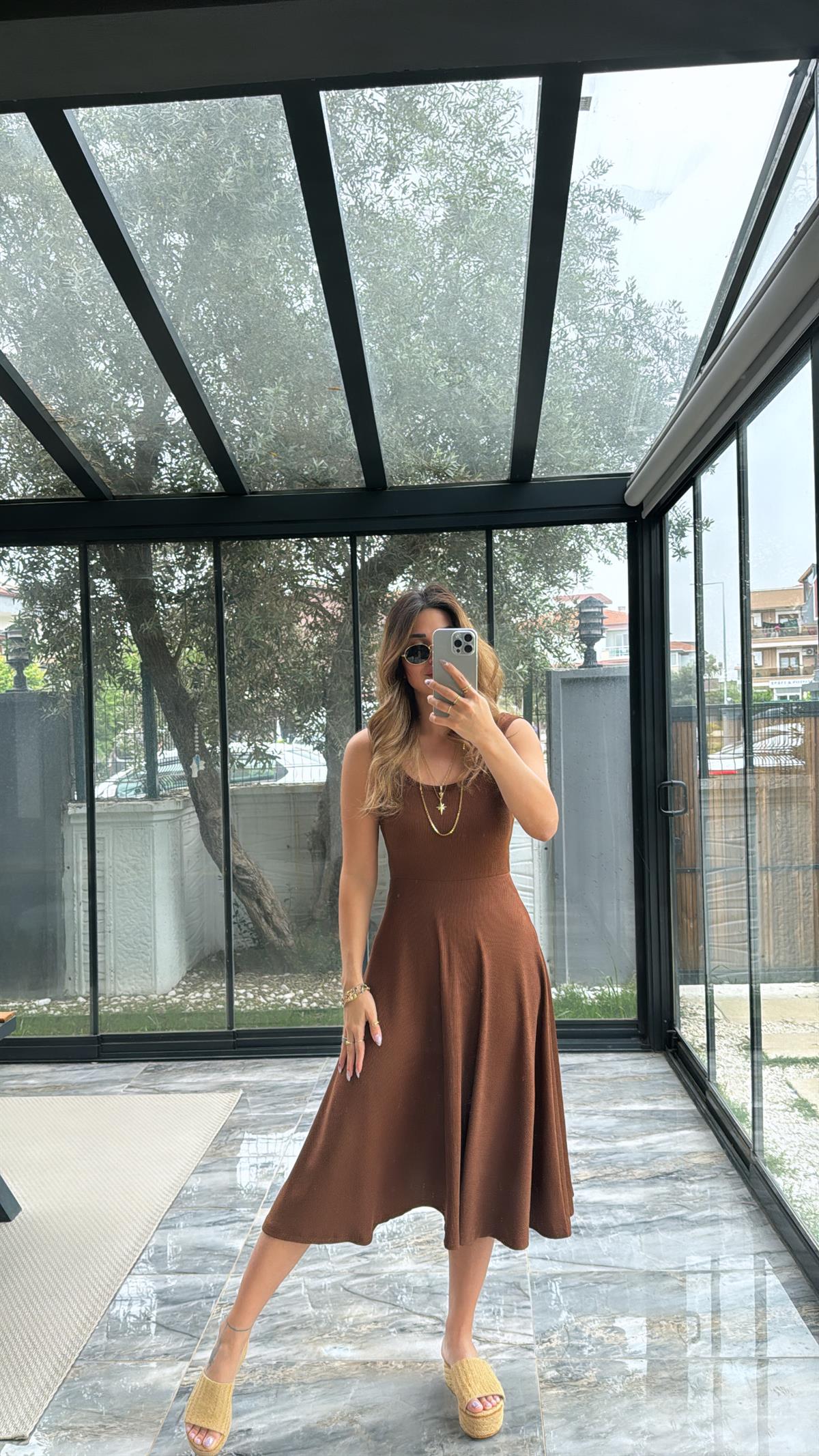 Kahverengi Özel Üretim Kaşkorse Basic Elbise