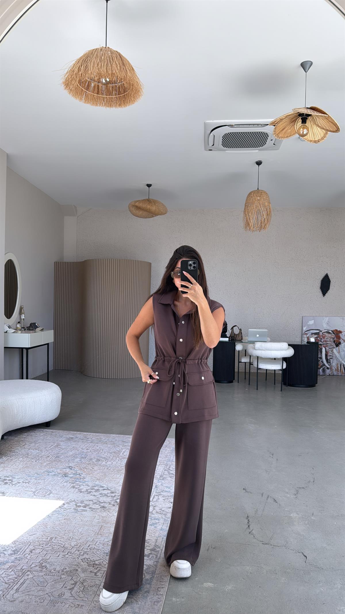 Kahverengi Premium Modal Yelek Pantolon Takım