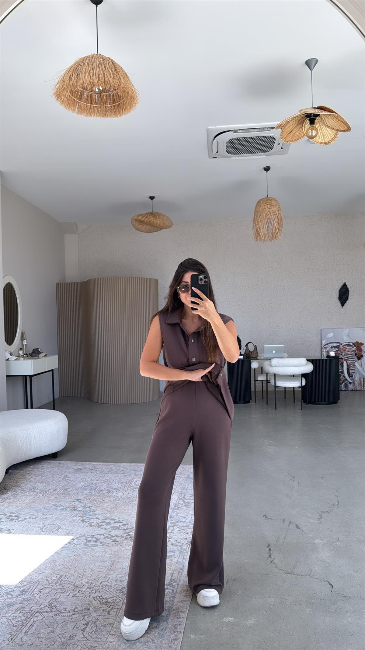 Kahverengi Premium Modal Yelek Pantolon Takım