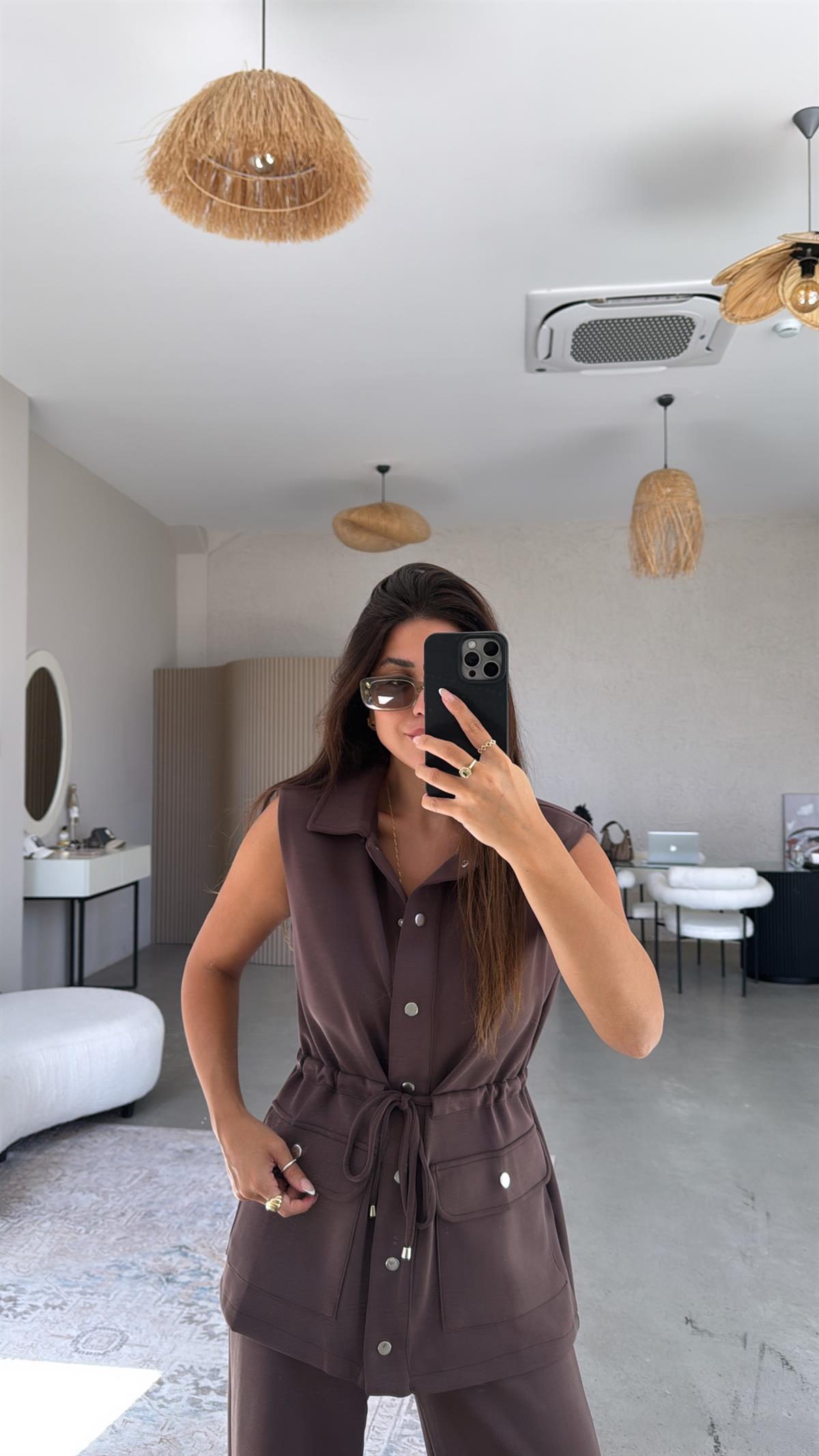 Kahverengi Premium Modal Yelek Pantolon Takım