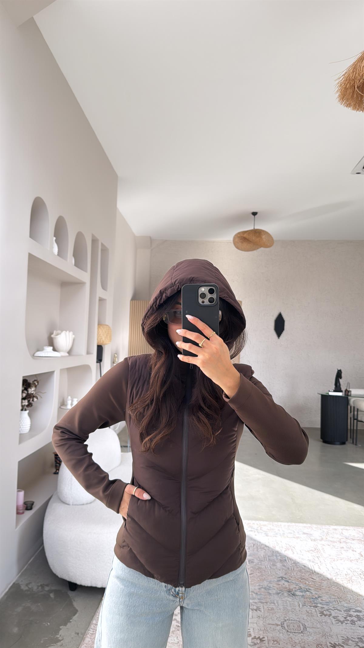 Kahverengi Scuba Detaylı Şişme Mont