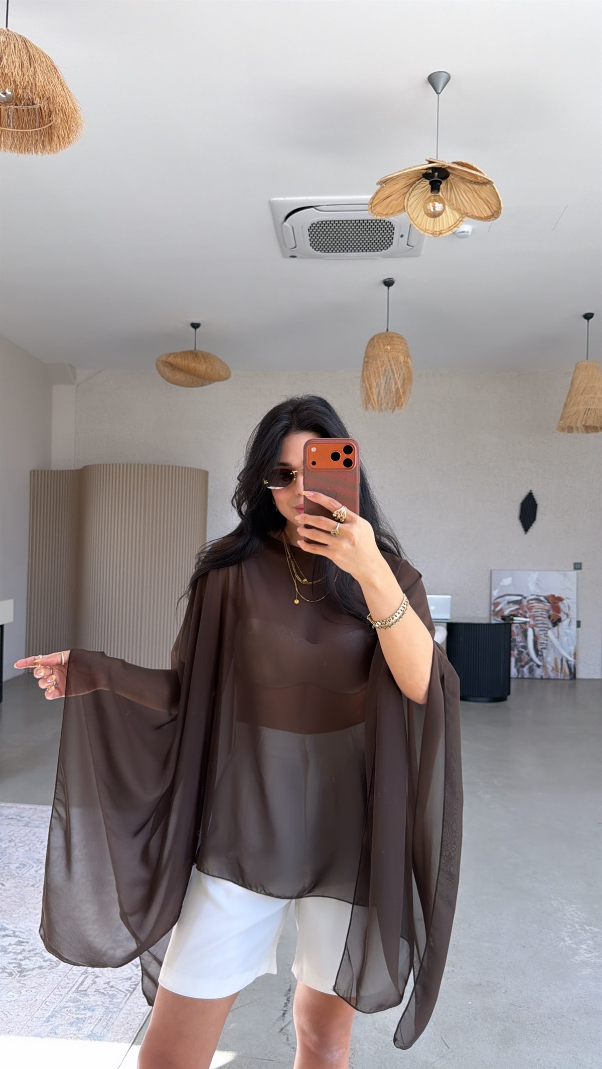 Kahverengi Şifon Transparan Panço