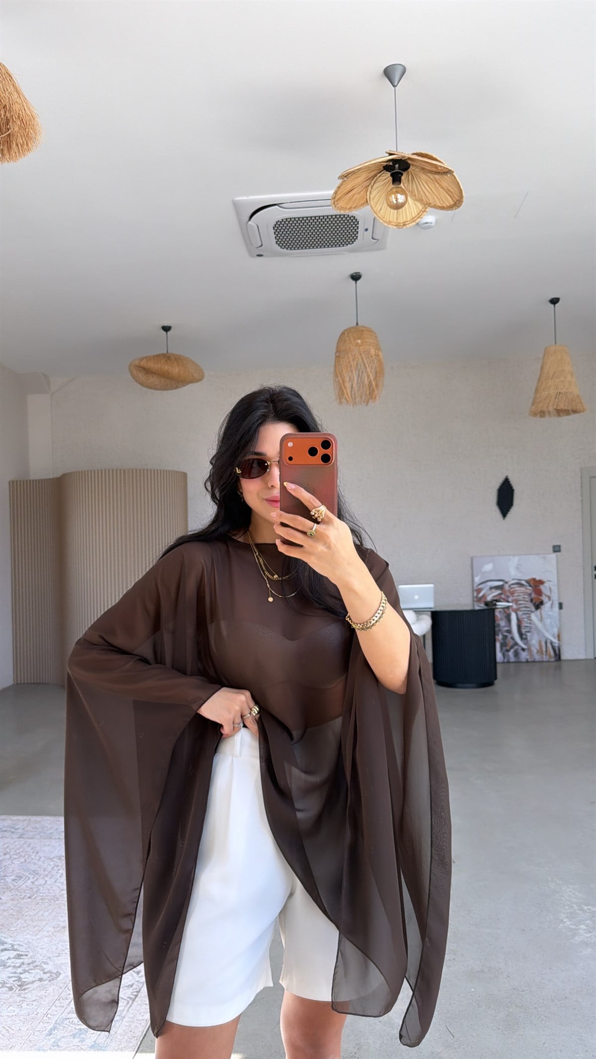 Kahverengi Şifon Transparan Panço