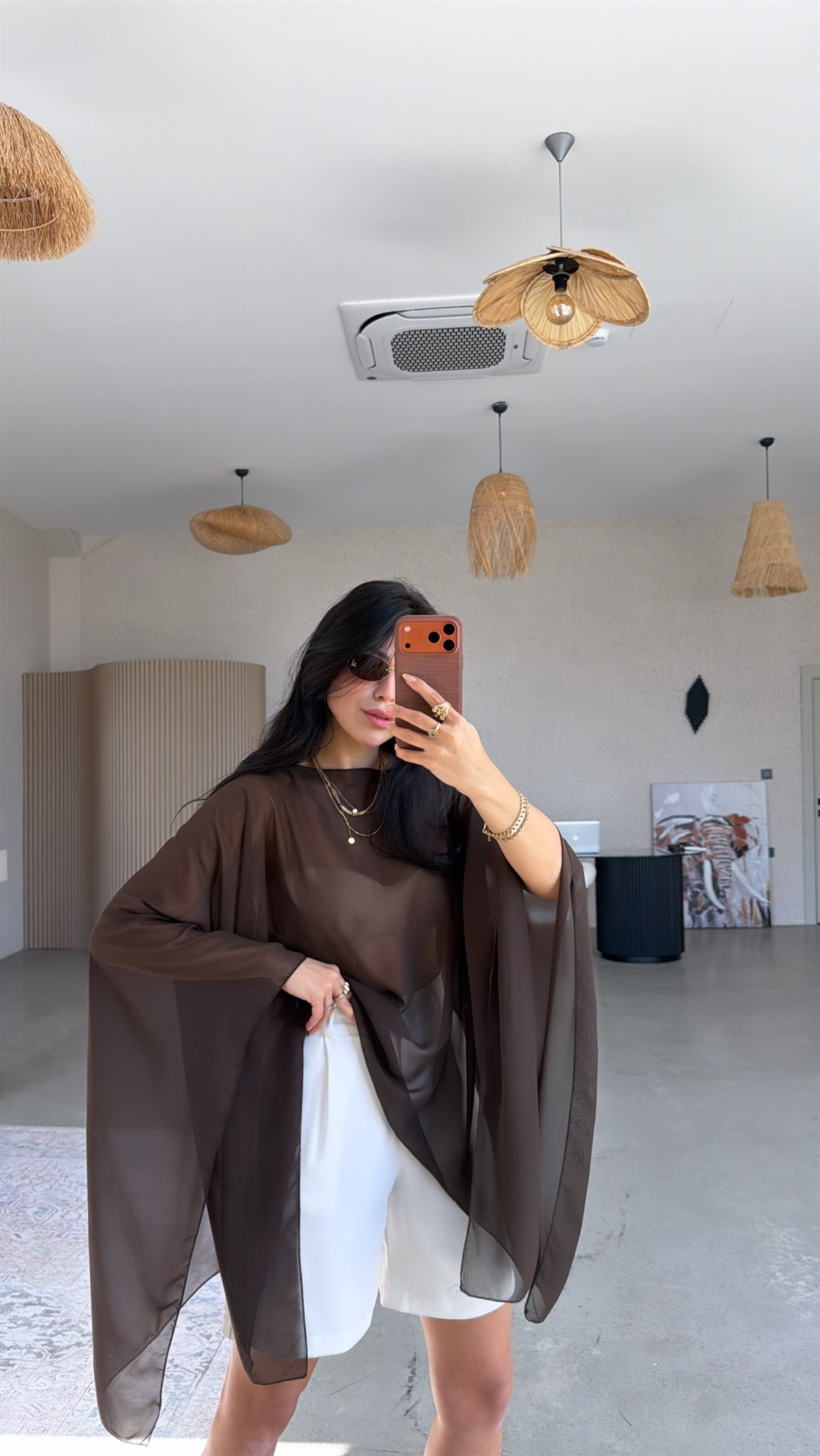 Kahverengi Şifon Transparan Panço